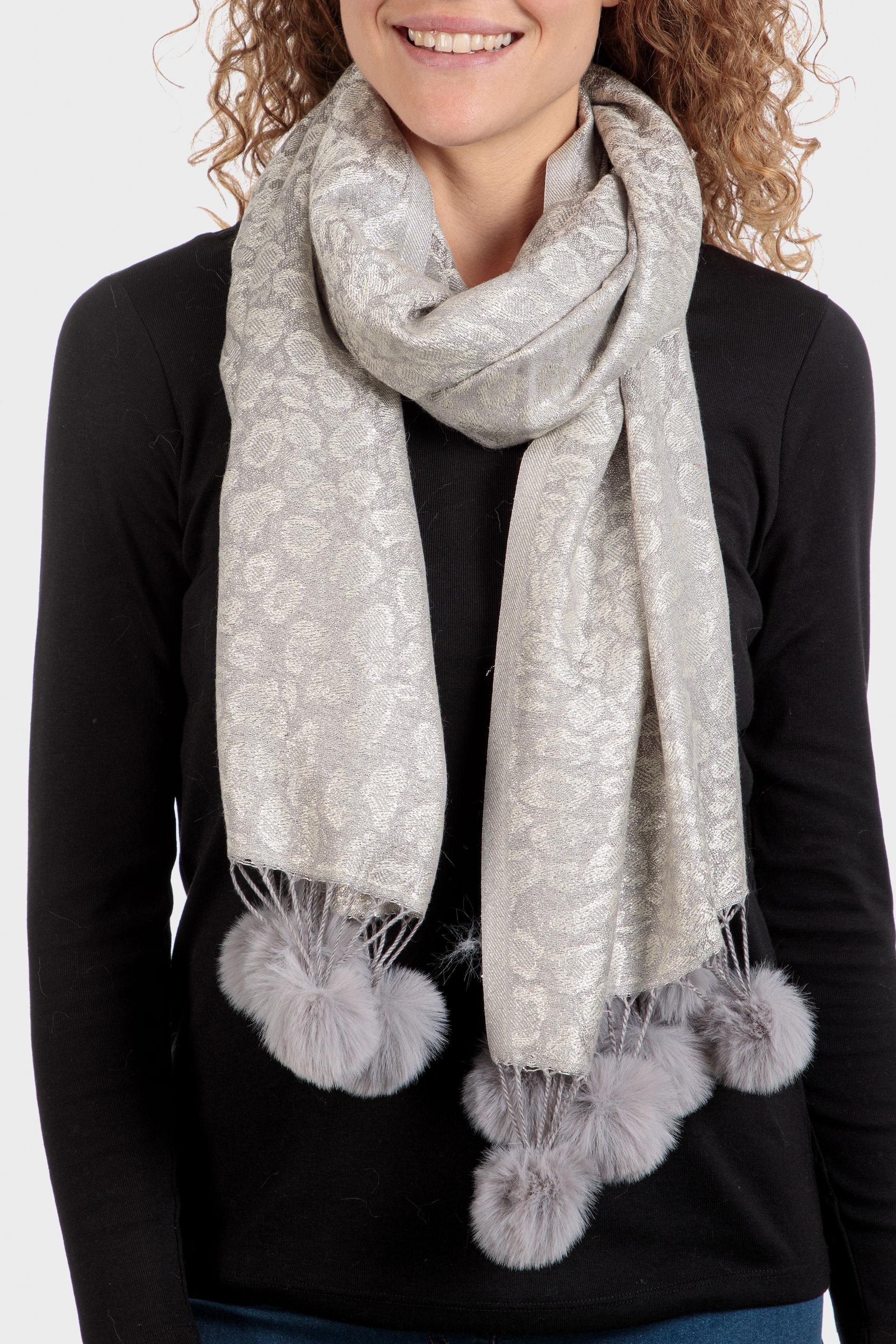 Textured Embellished Scarf, Metal Silver, large image number 0