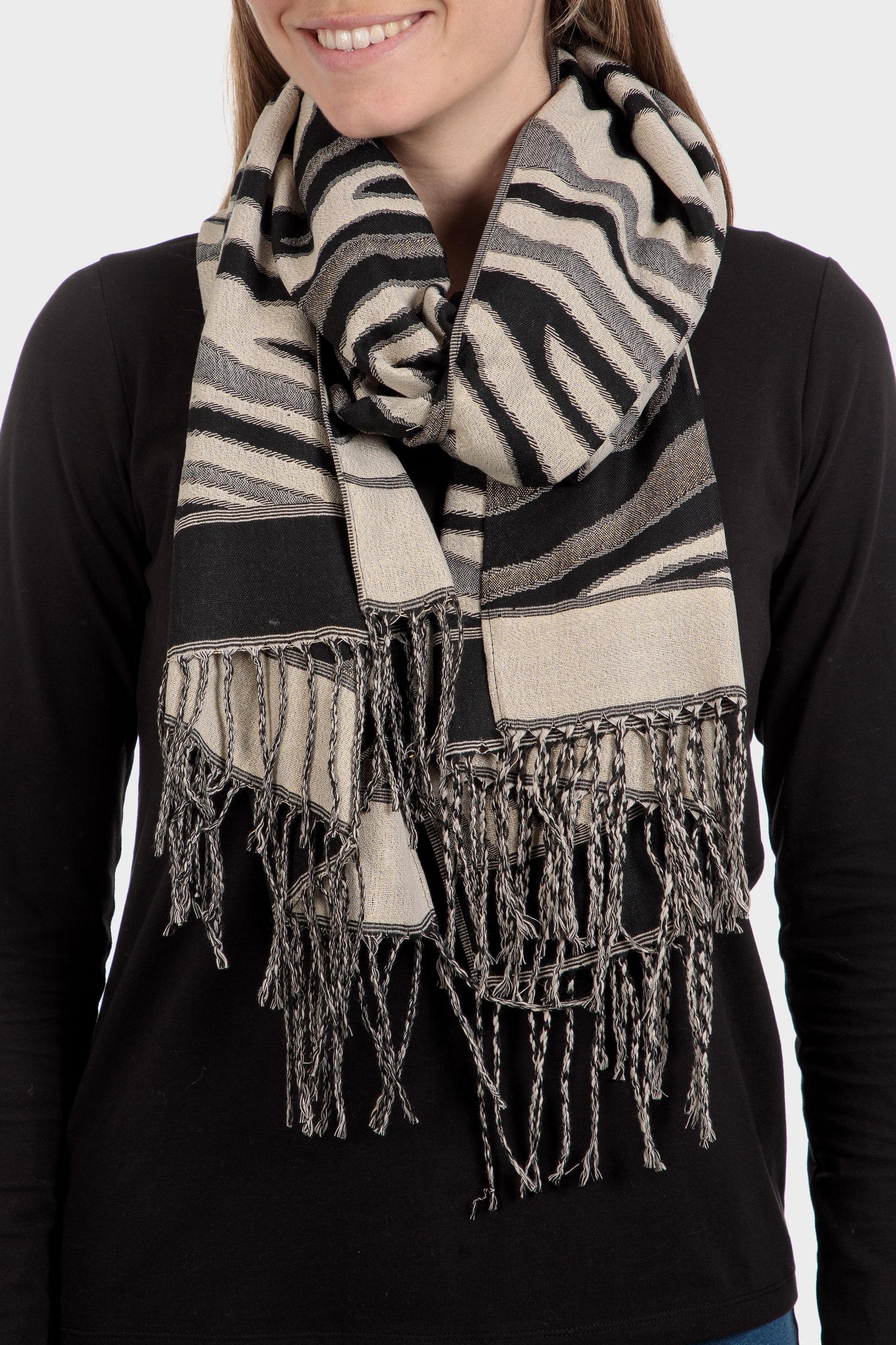 Multicolour Striped Scarf, Black, large image number 0