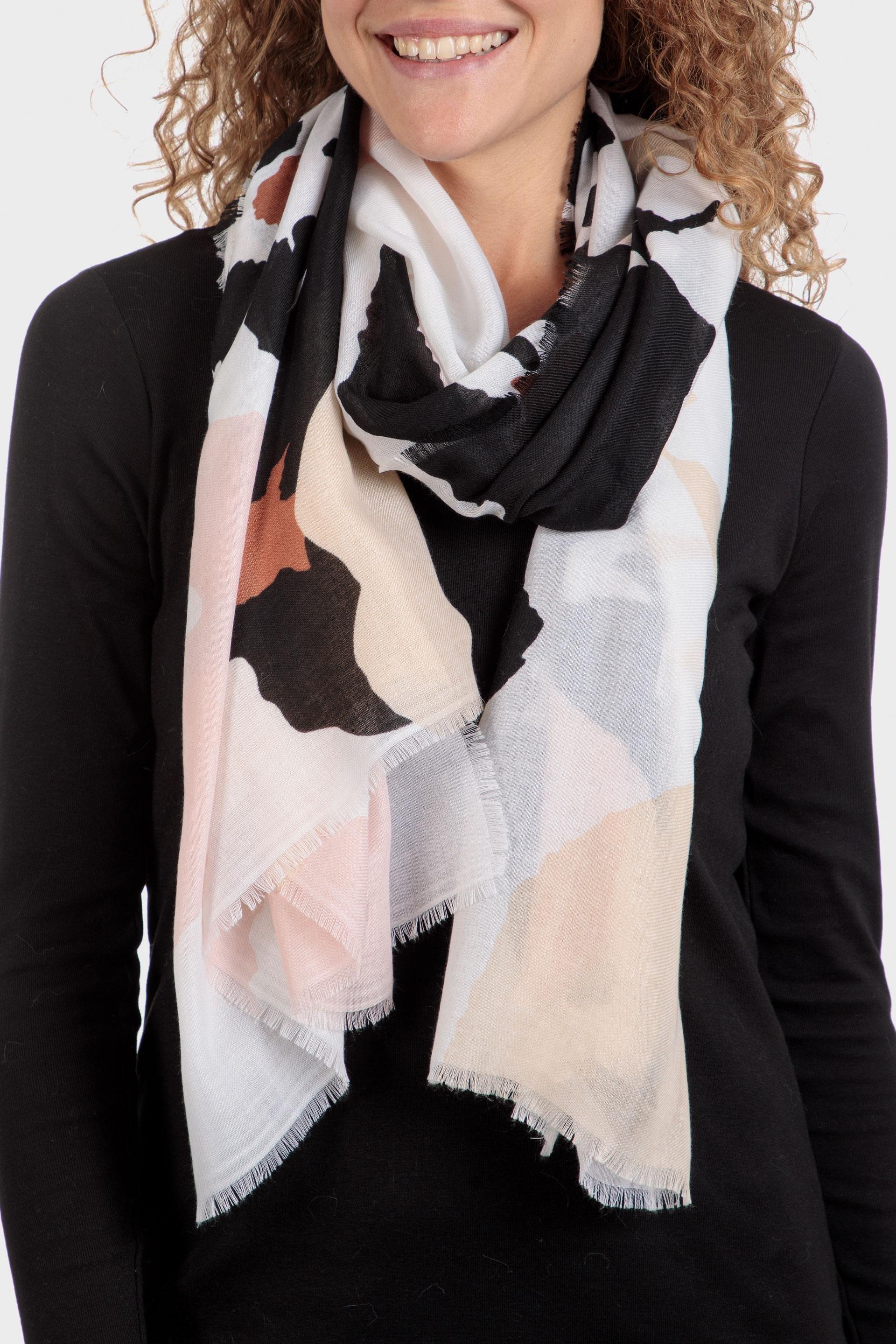 Multicolour Knitted Triangle Cotton Scarf, White Off White, large image number 0