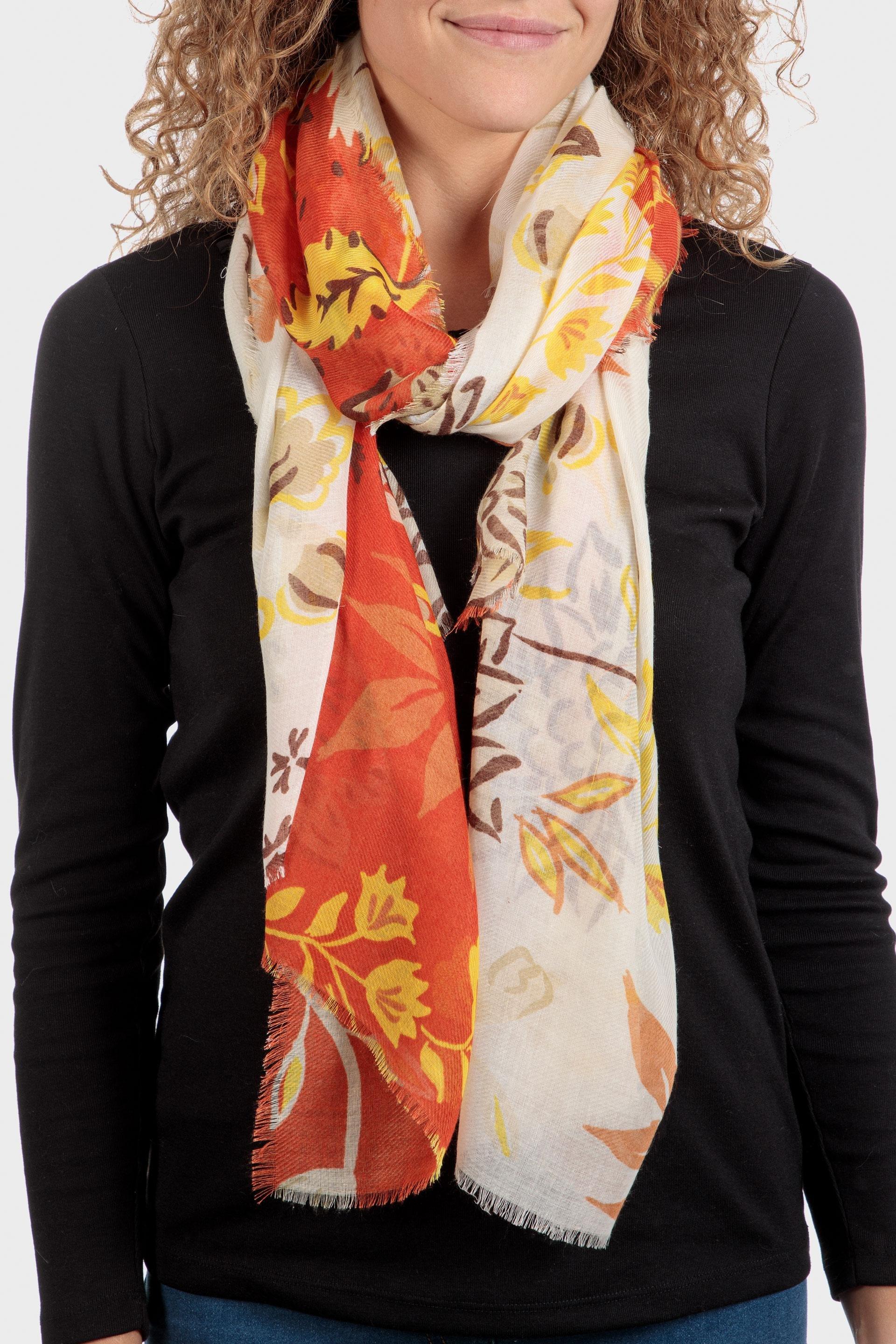 Floral Print Scarf, Orange, large image number 0