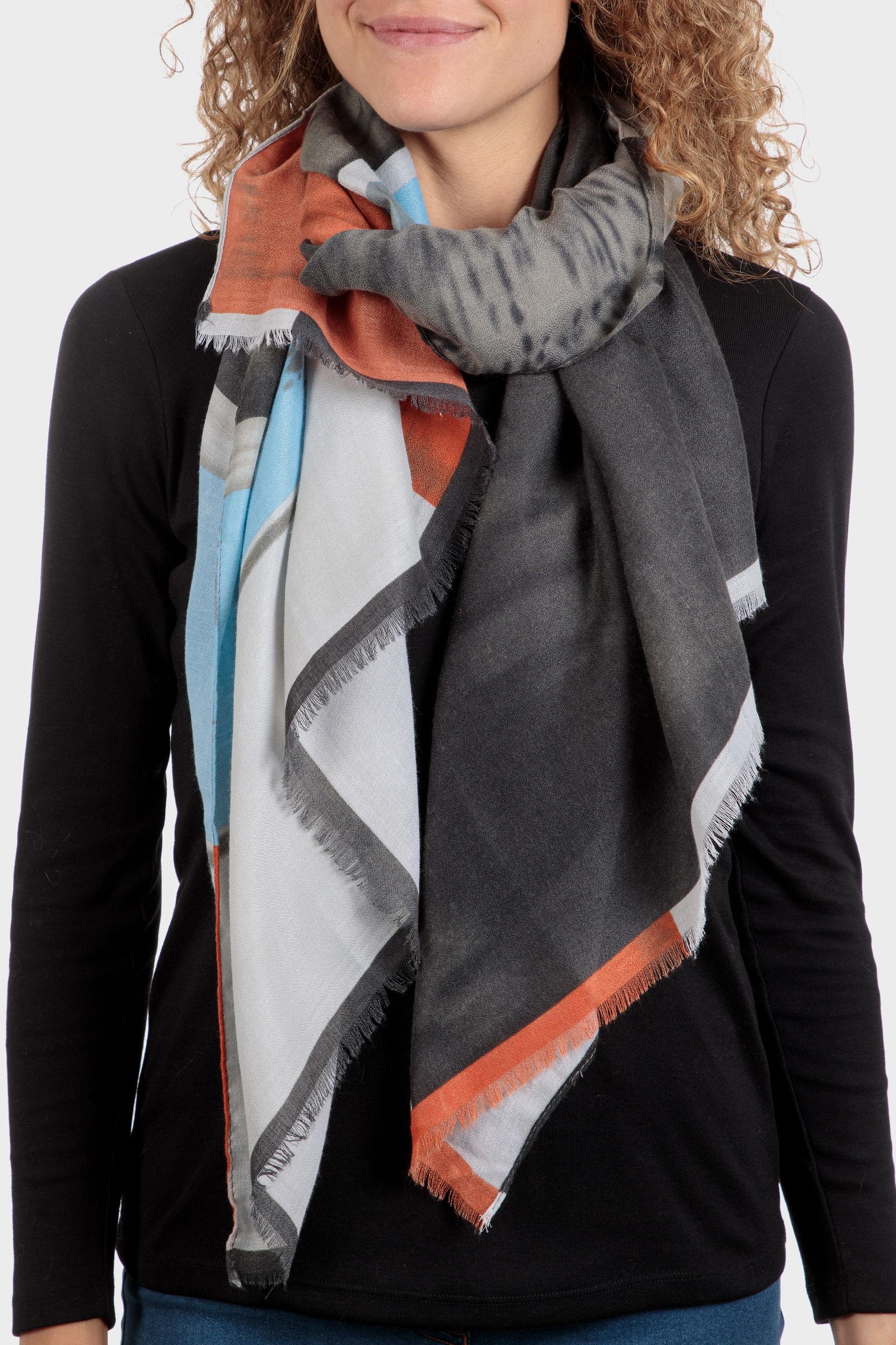 Multicolour Printed Rectangle Scarf, Grey, large image number 0