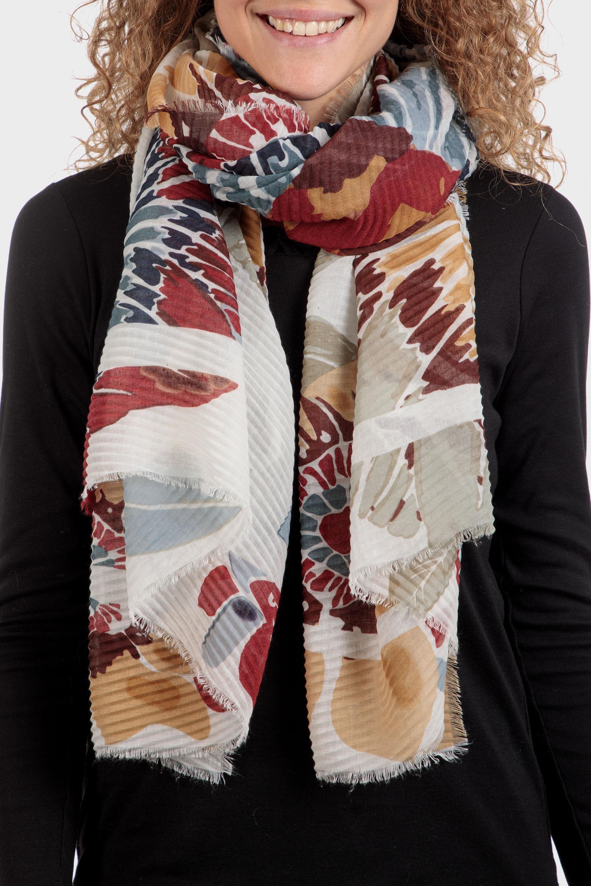 Multicolour Knitted Triangle Cotton Scarf, White Off White, large image number 0