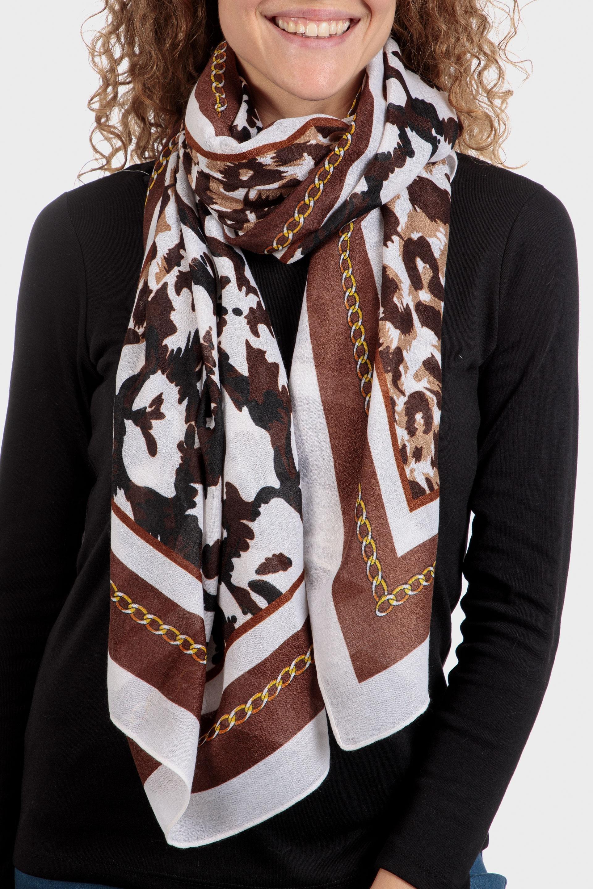 Brown All-Over Print Scarf, Brown, large image number 0