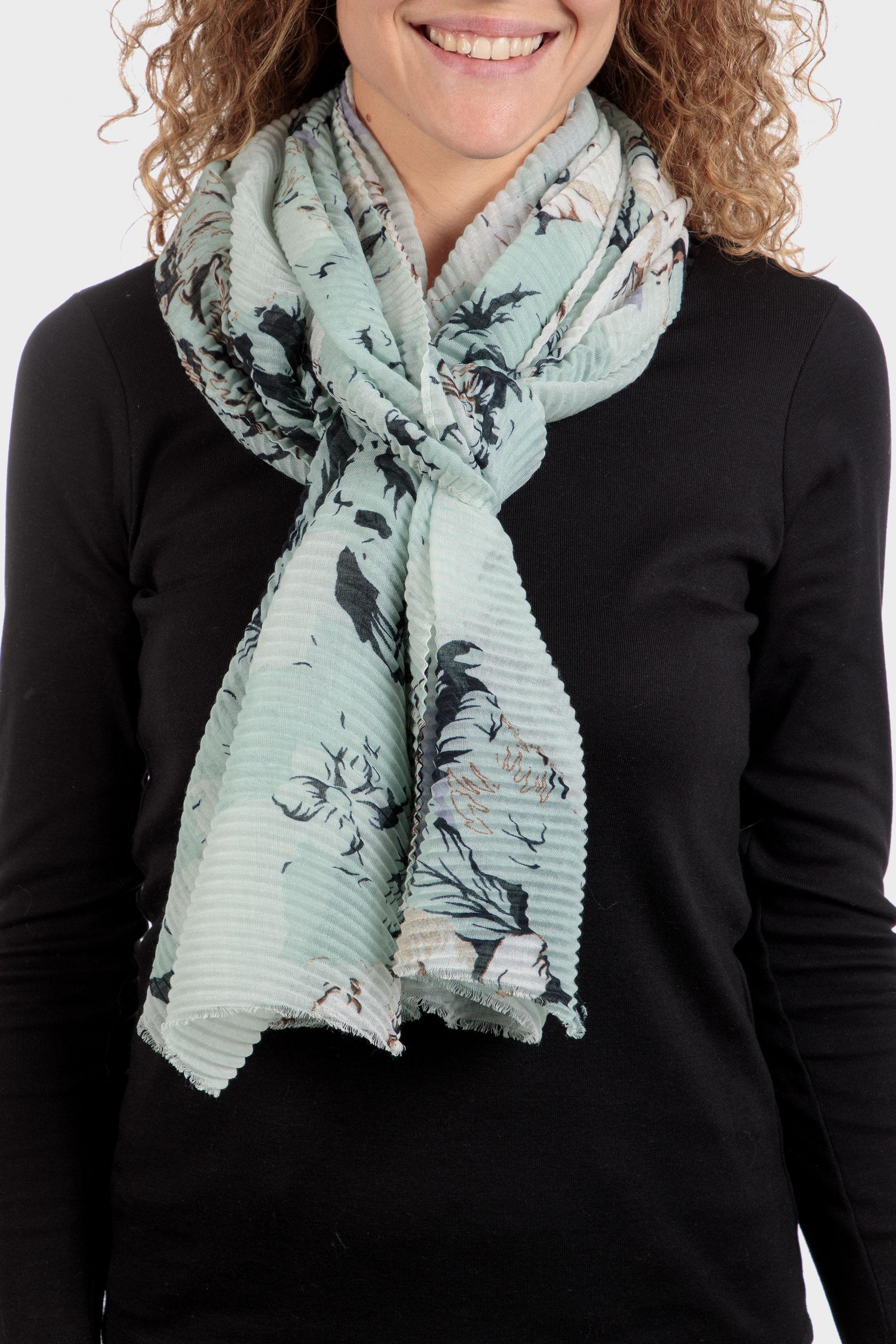 Green Floral Print Pashmina Scarf, Green Clinique, large image number 0