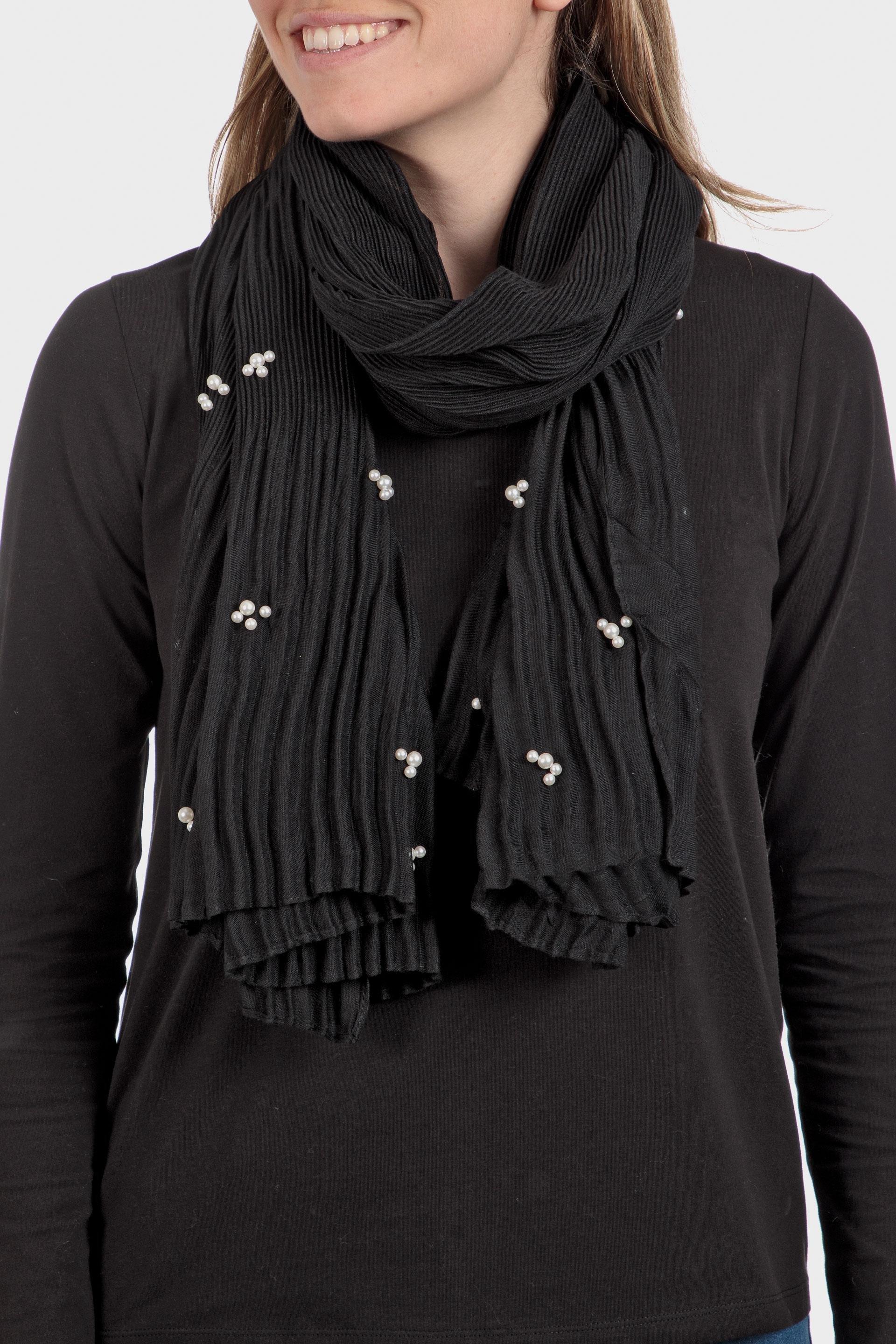Foulard Embellished Pleated Gloves, Black, large image number 0
