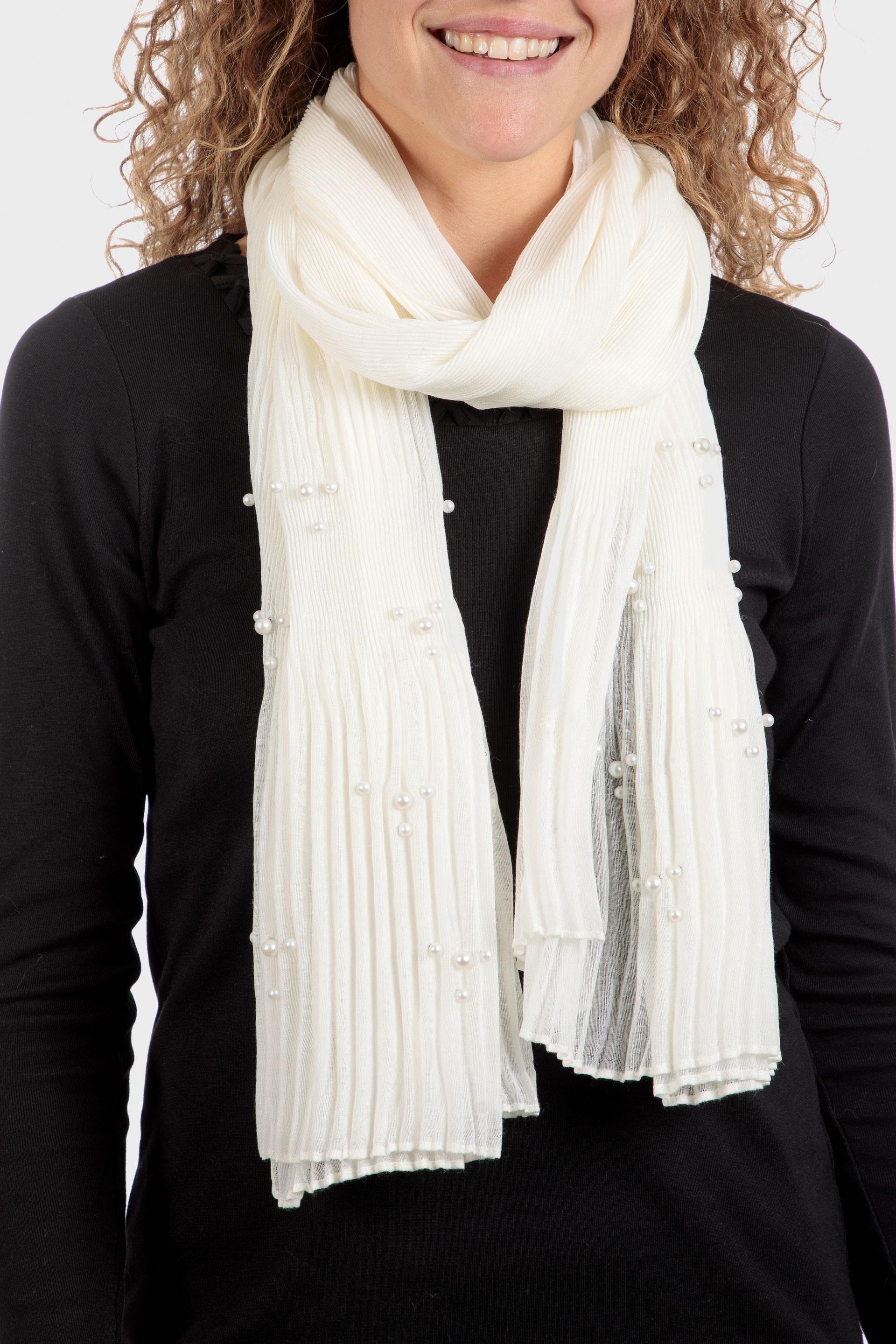 Foulard Embellished Pleated Gloves, White Off White, large image number 0