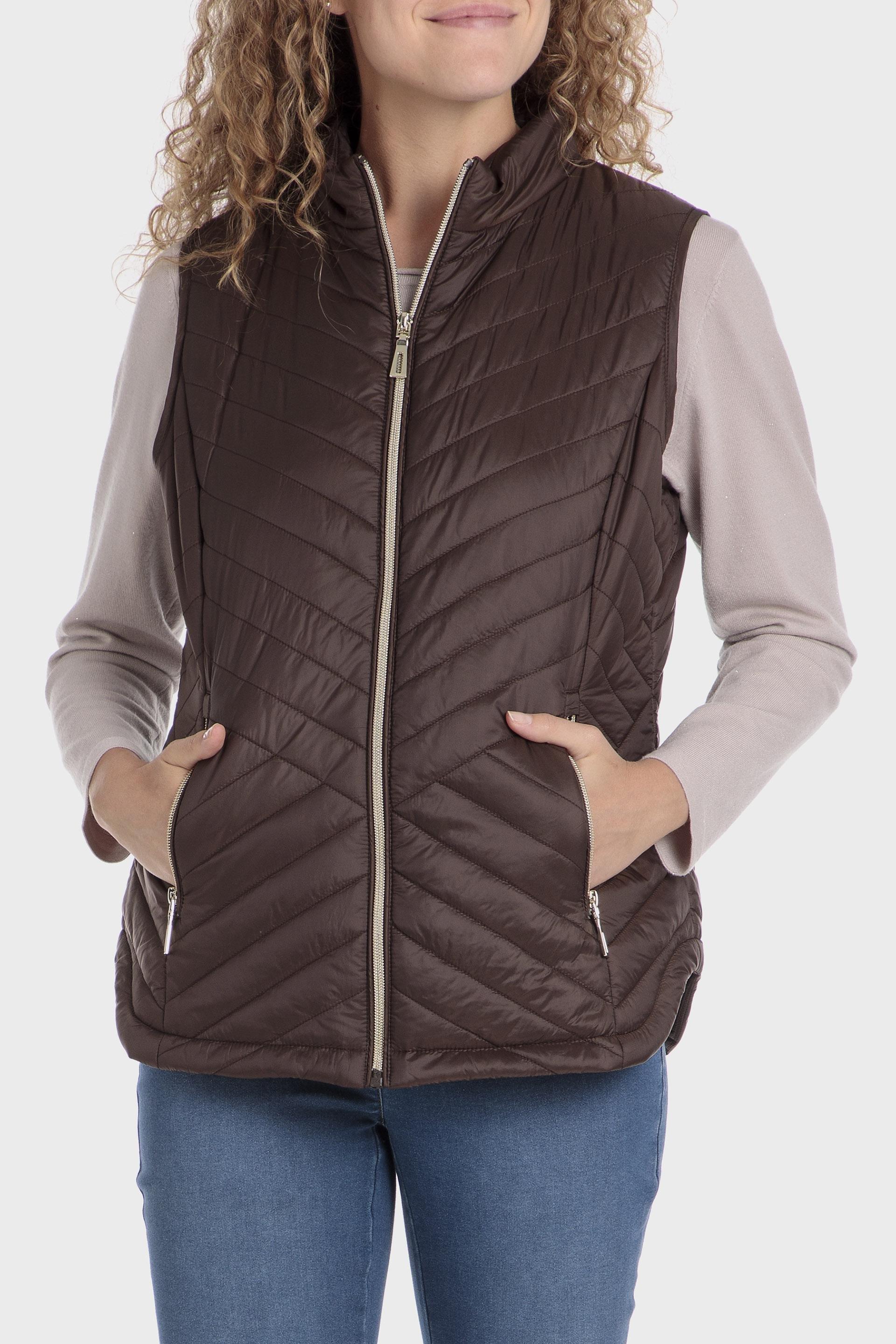 Brown Quilted Short Waistcoat, Brown, large image number 0