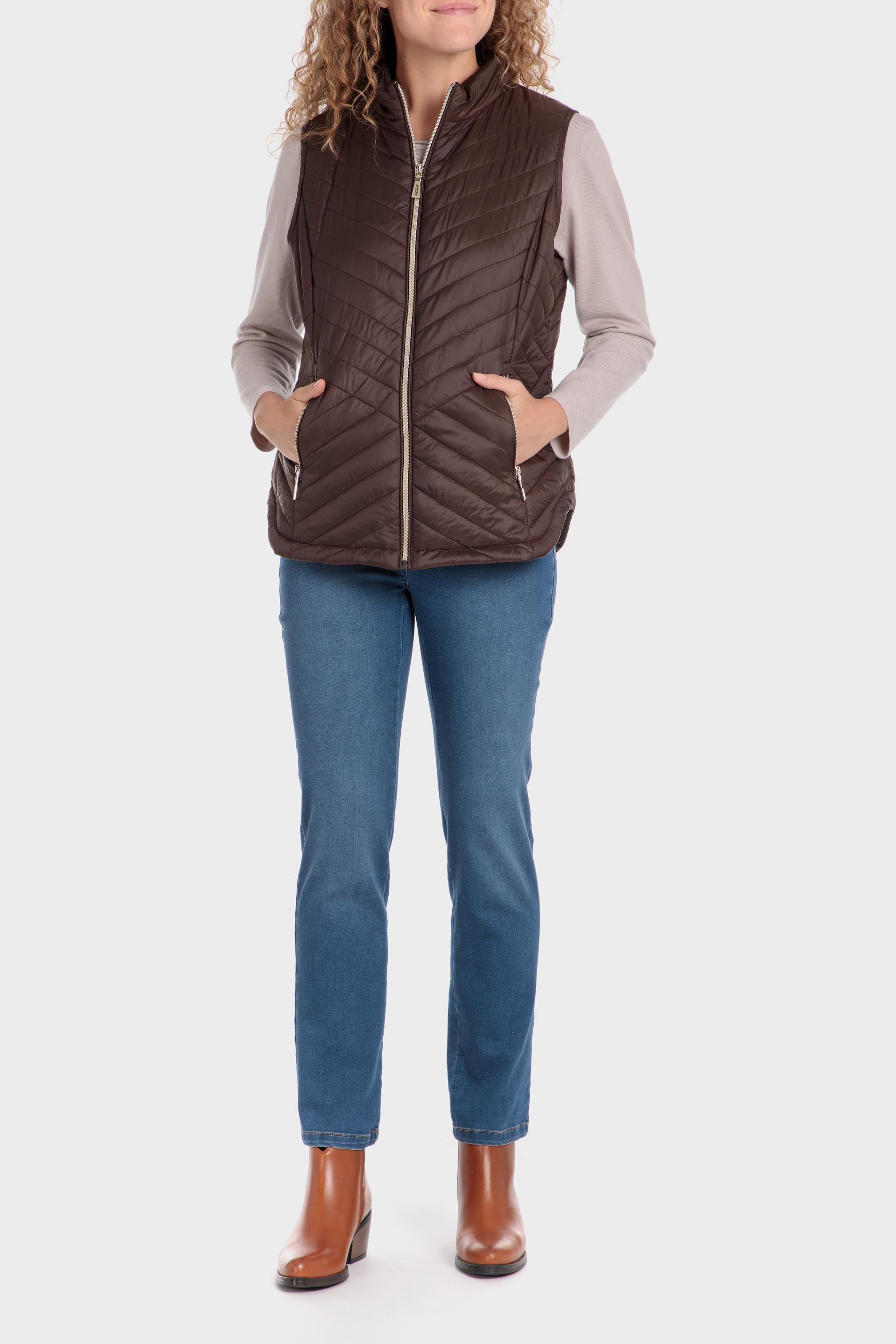Brown Quilted Short Waistcoat, Brown, large image number 1