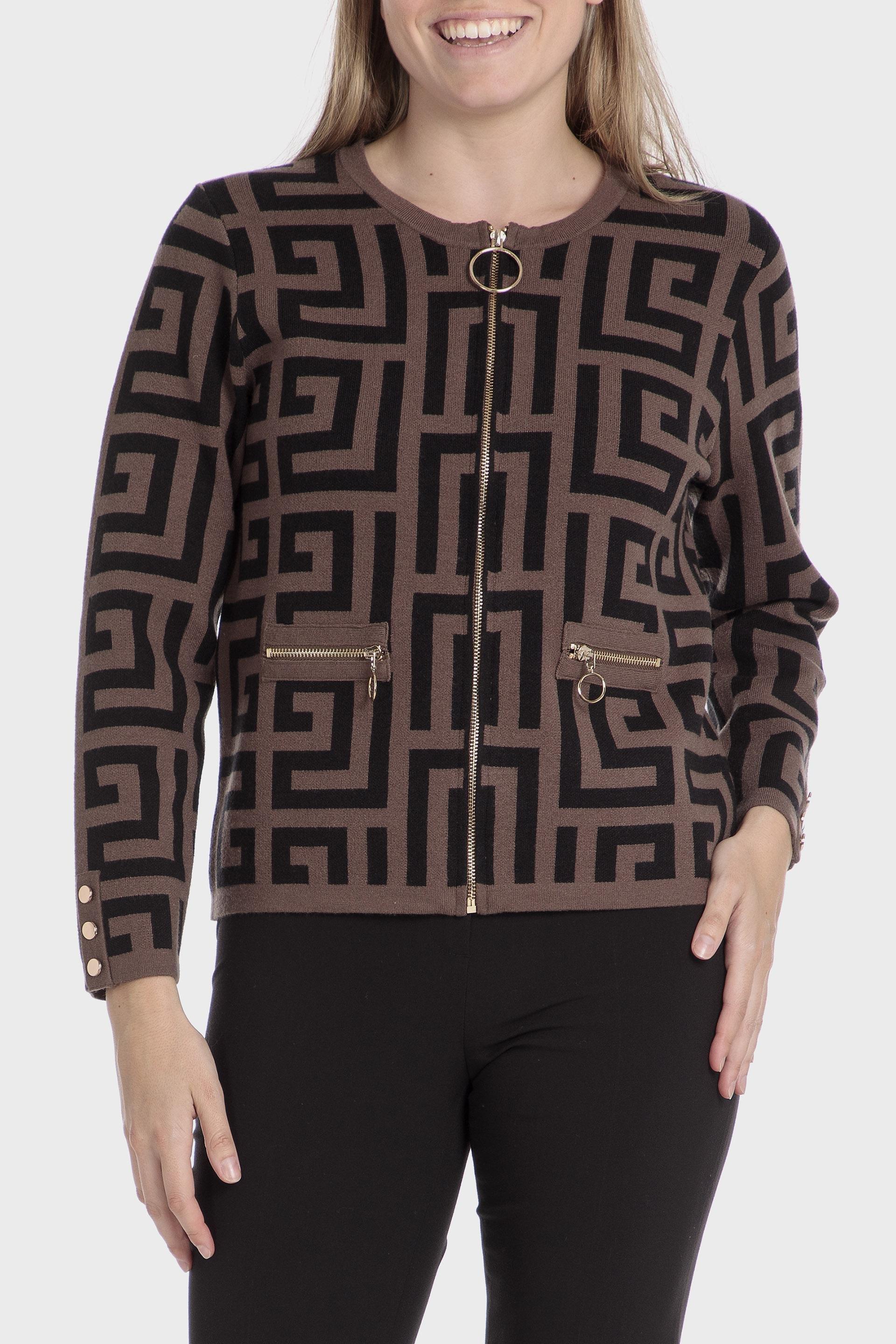 Brown Jacquared Pattern Jacket, , large image number 1