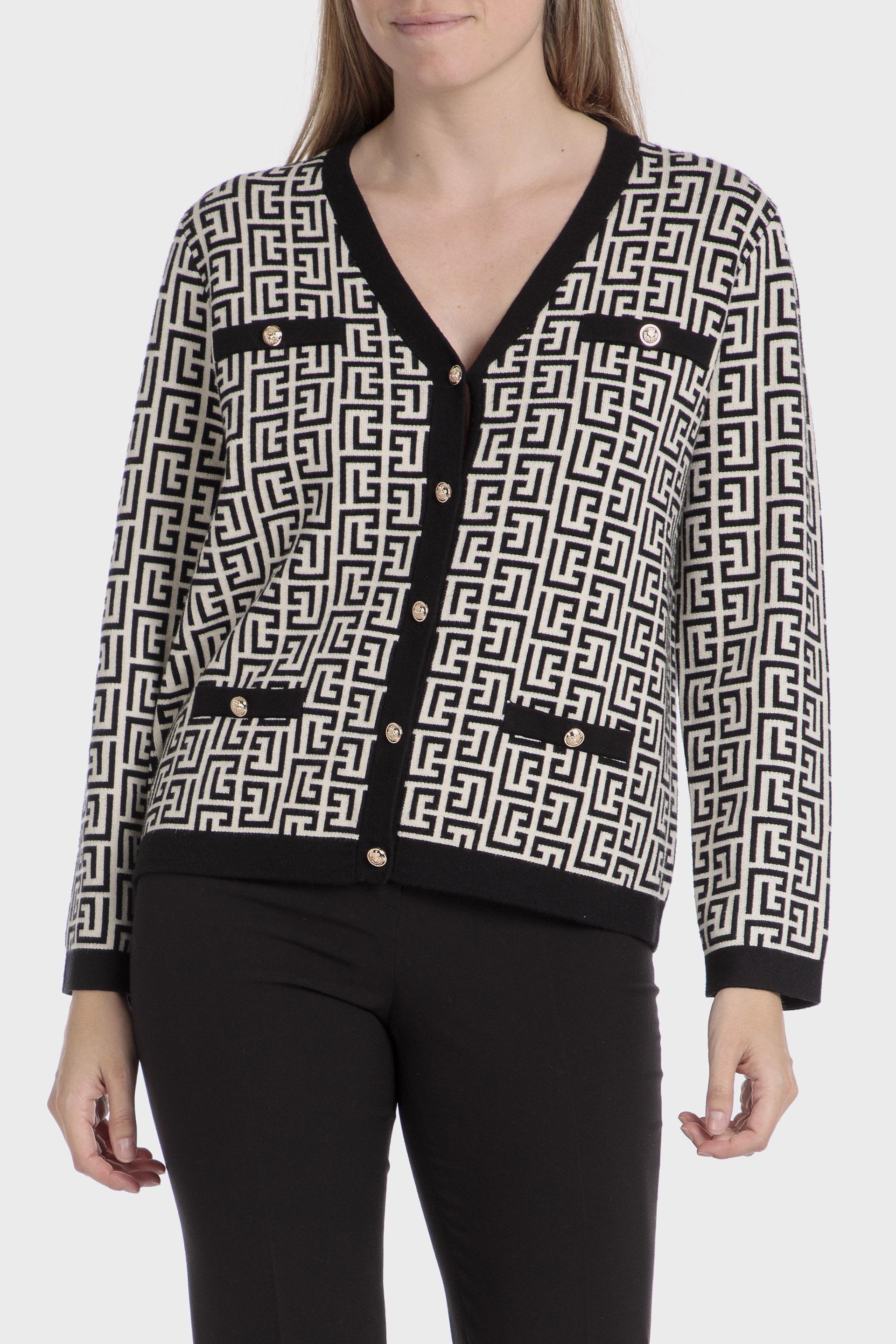 Black Geometric Jacquard Jacket, , large image number 0