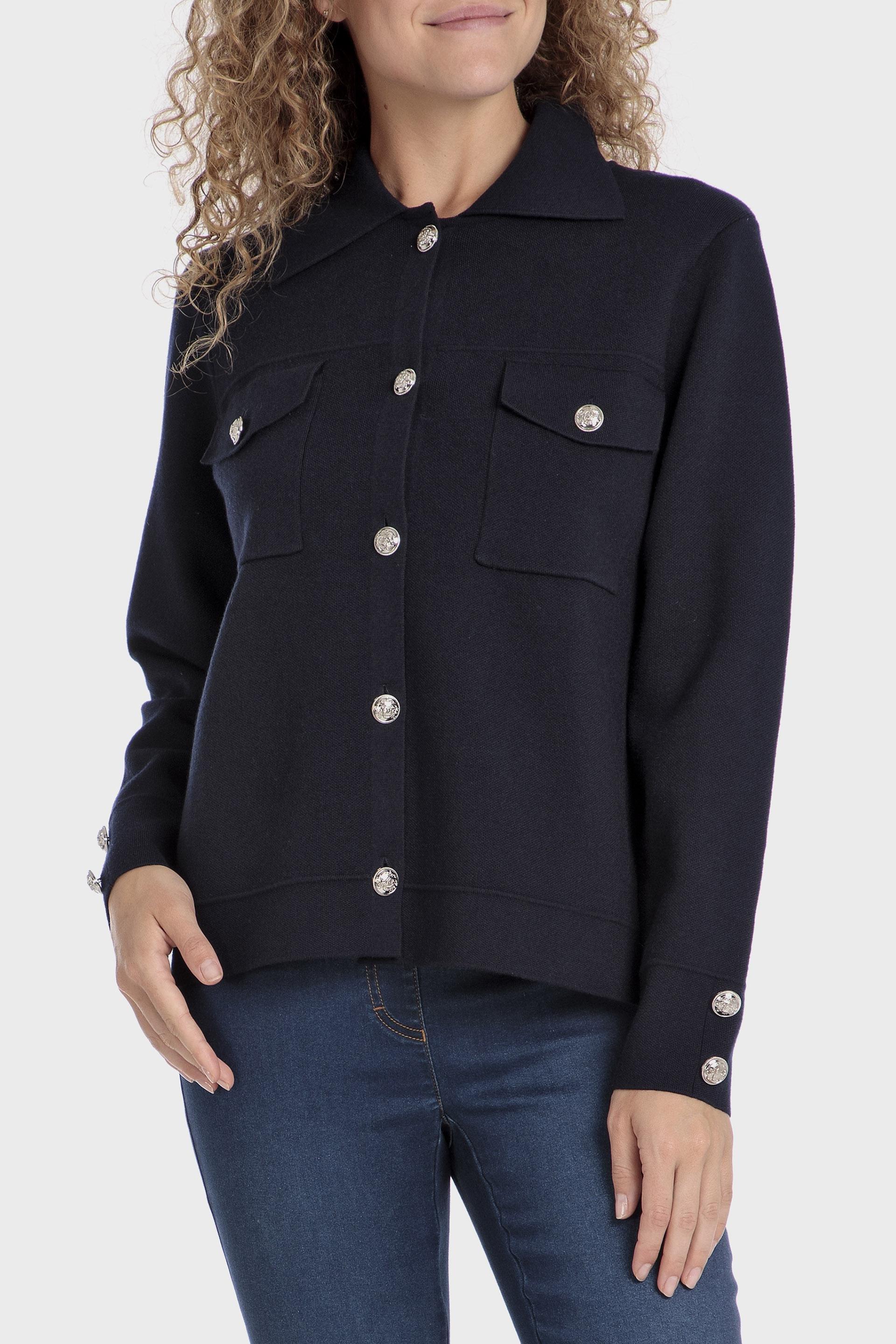 Navy Blue Plain Short Jacket, , large image number 0