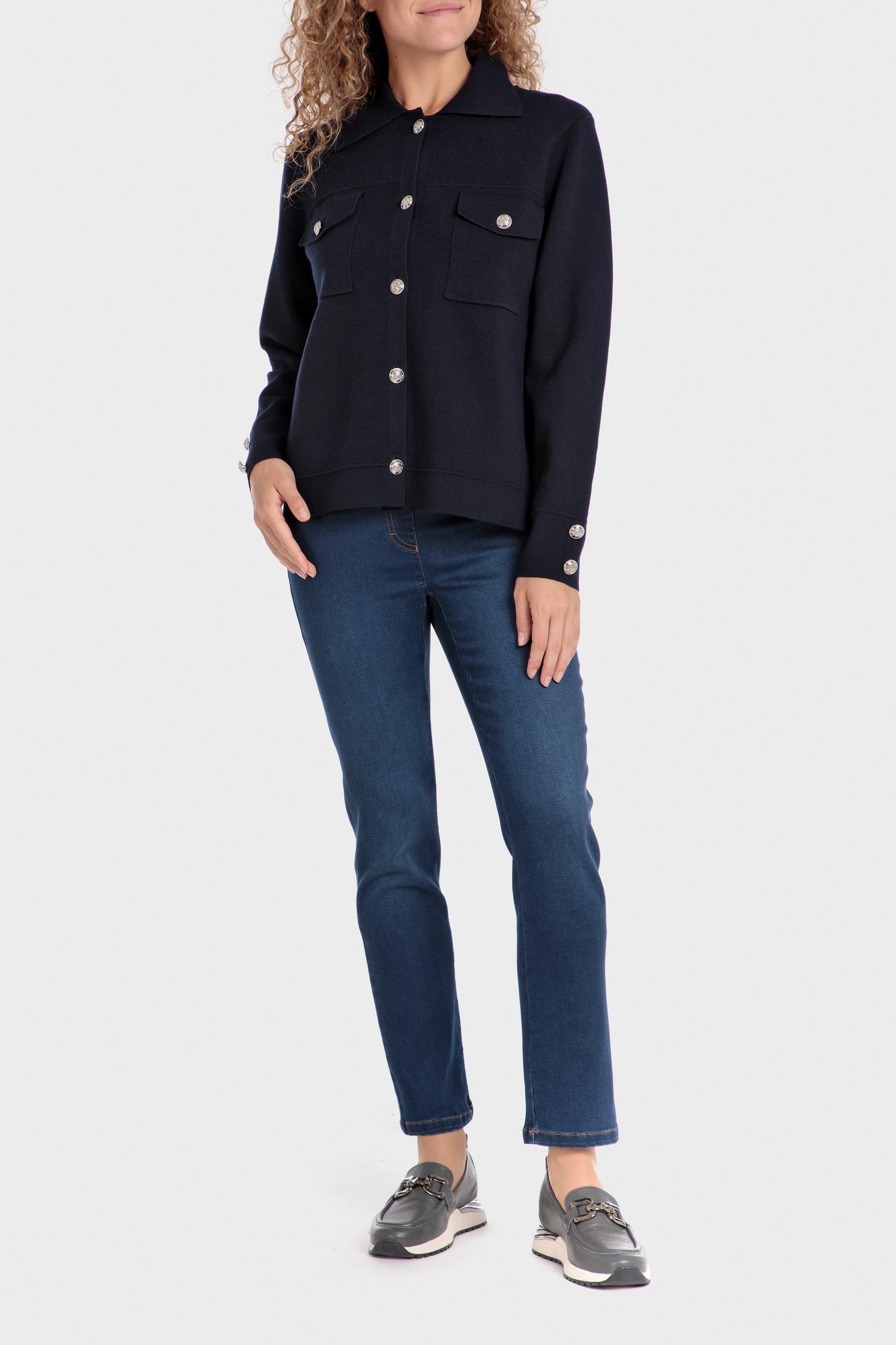 Navy Blue Plain Short Jacket, , large image number 1