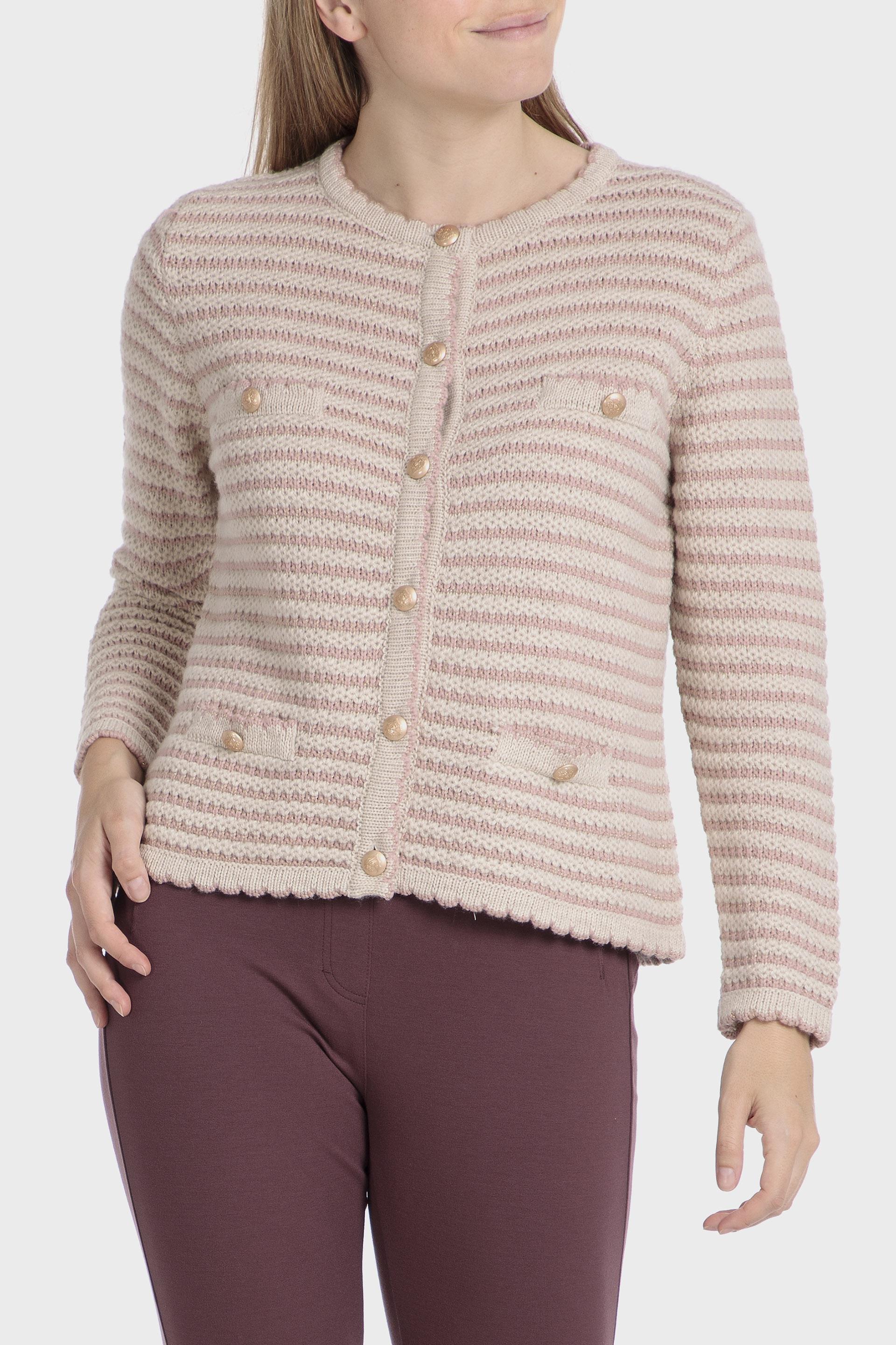 Beige Striped Casual Jacket, , large image number 0