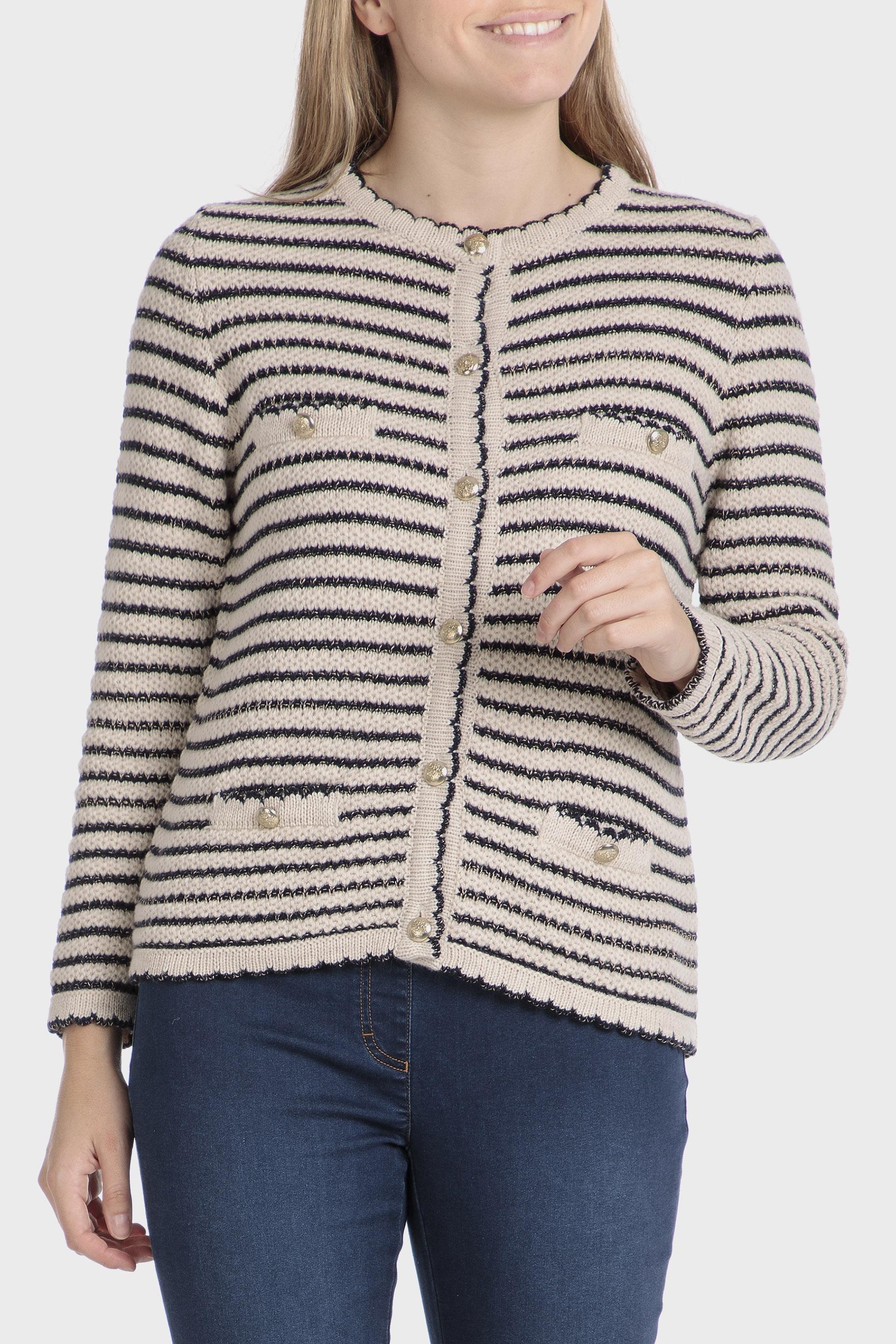 Beige Striped Jacket, Blue Navy, large image number 0