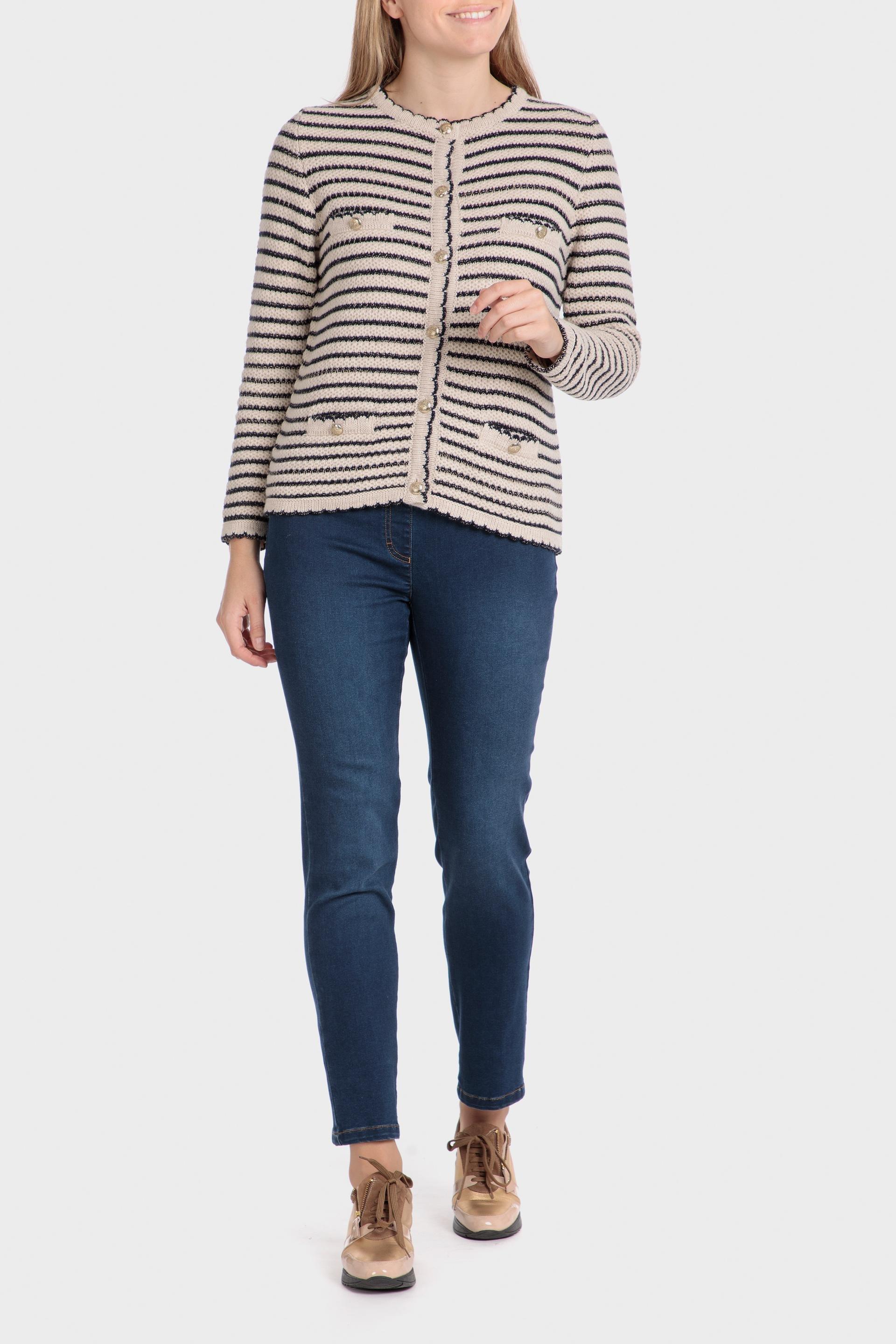 Beige Striped Jacket, Blue Navy, large image number 1