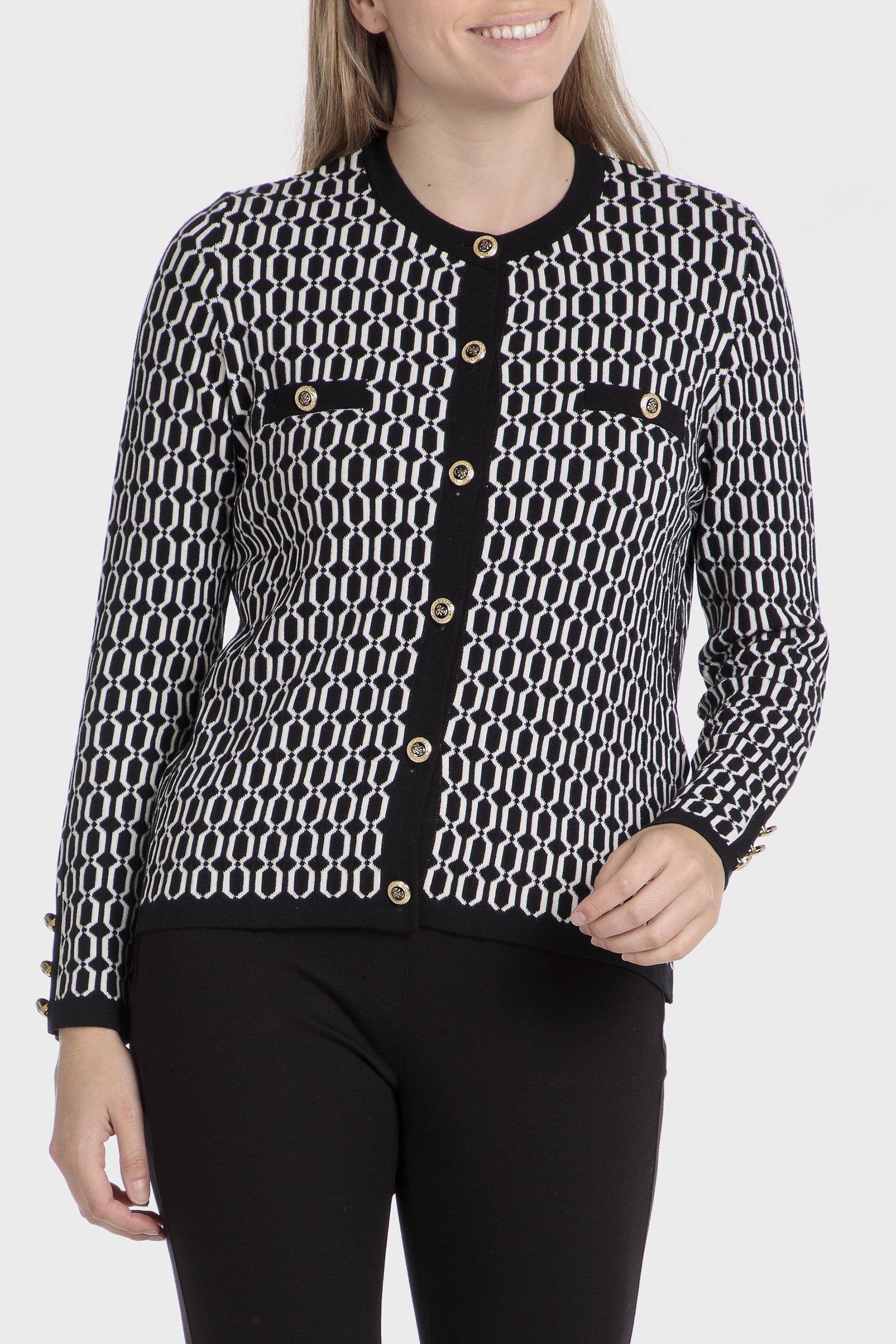 Black Geometric Print Jacket, , large image number 0