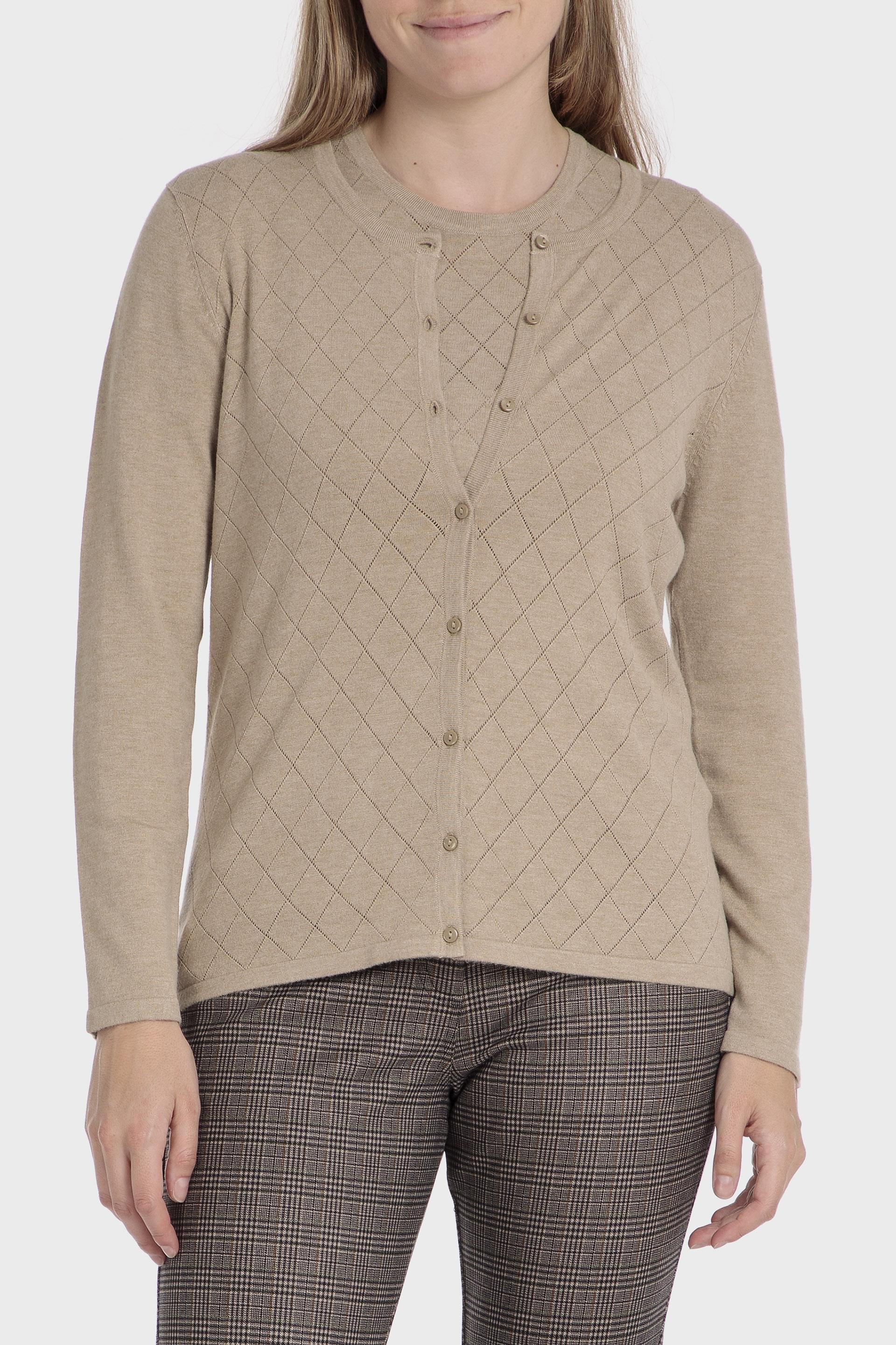 Beige V-Neck Knitted Cardigan, Beige Melange, large image number 0