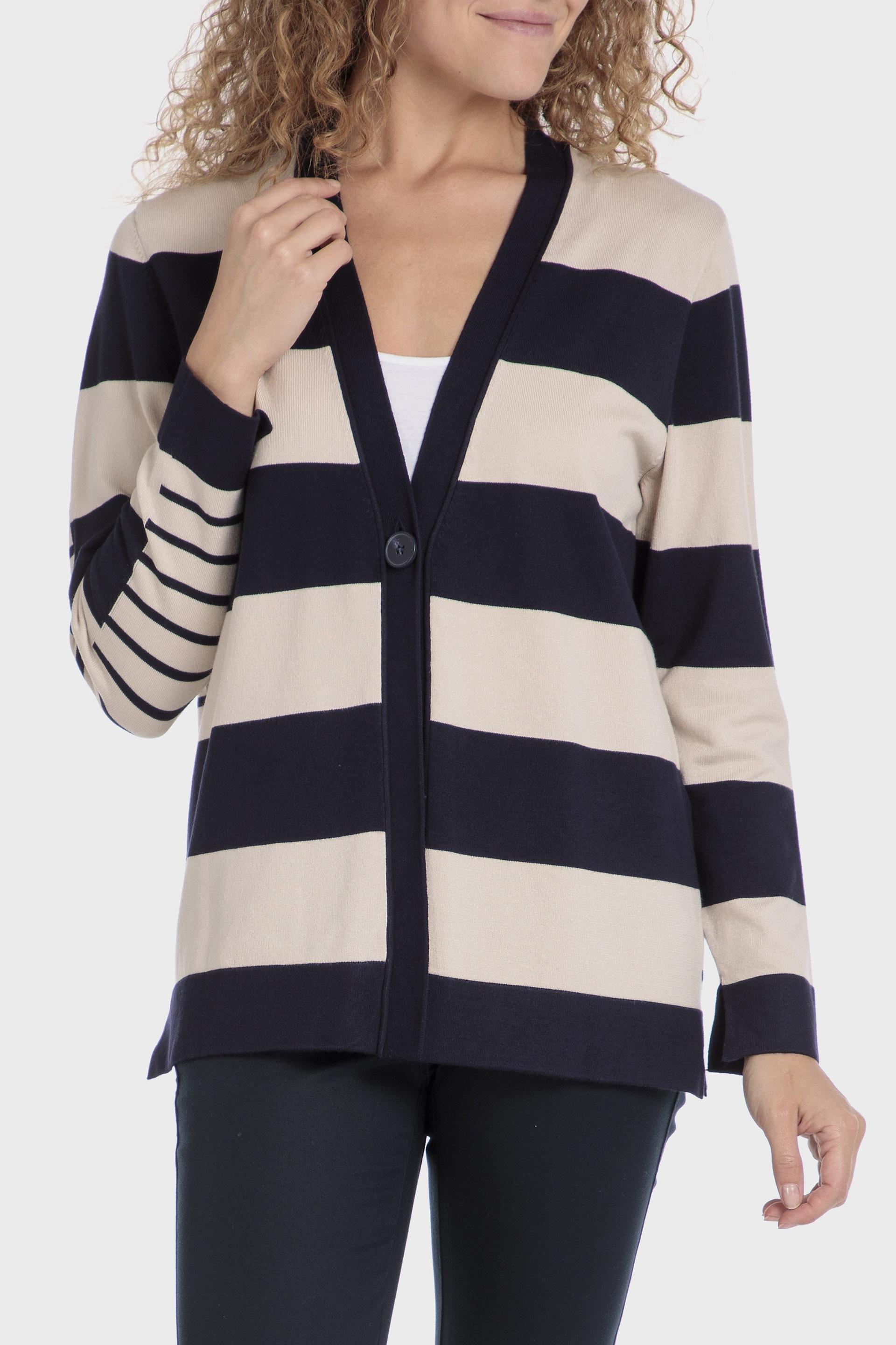 Black Striped Knitted Jacket, , large image number 0