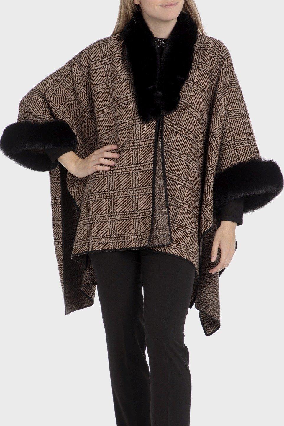 Beige Check Cape Knee-Length, , large image number 0