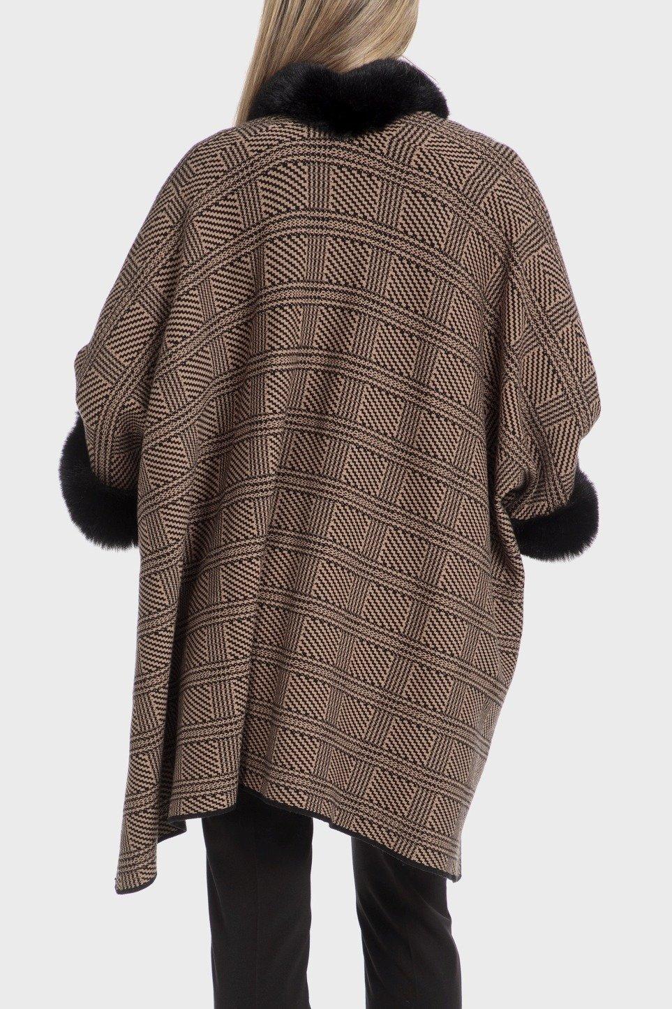Beige Check Cape Knee-Length, , large image number 1