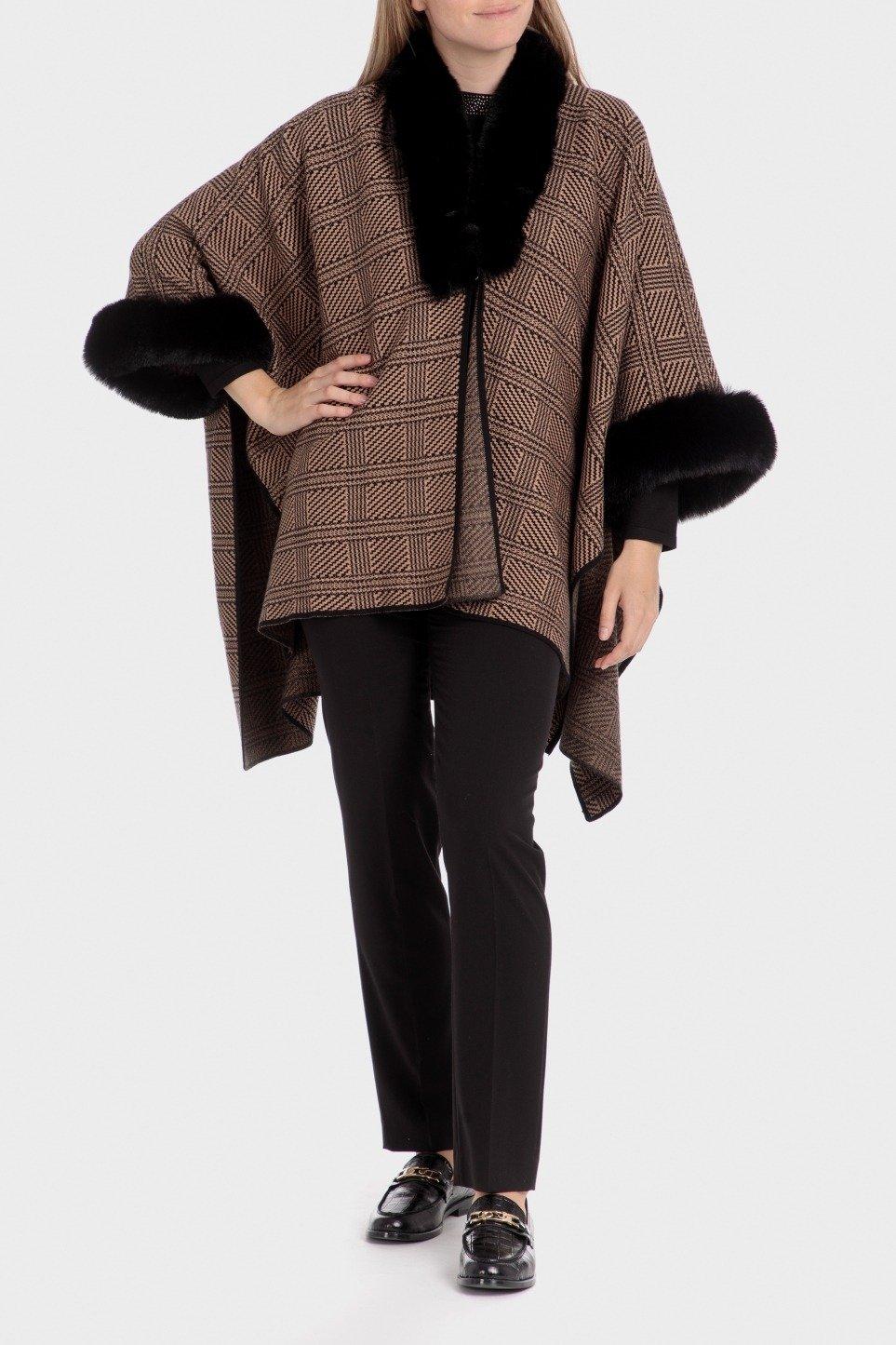 Beige Check Cape Knee-Length, , large image number 2