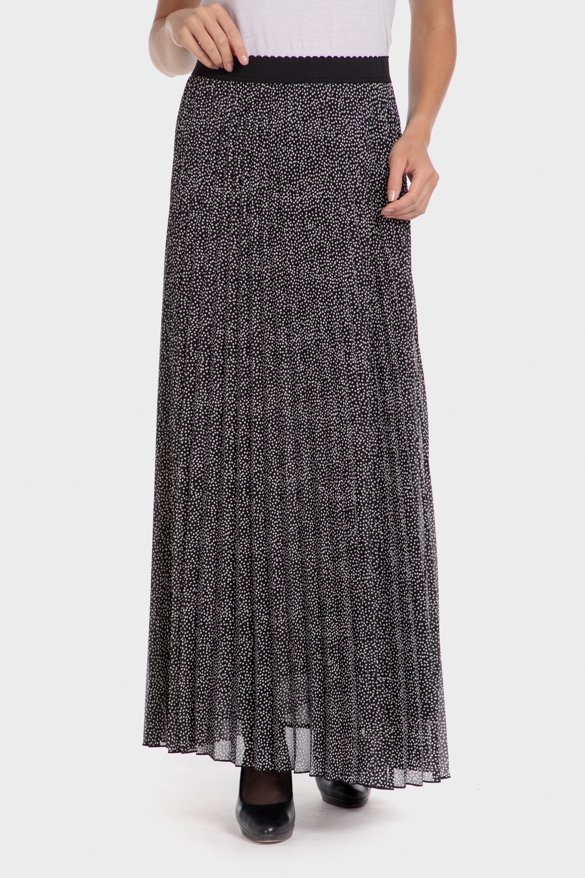Black Polka Dot Pleated Maxi Skirt, , large image number 0