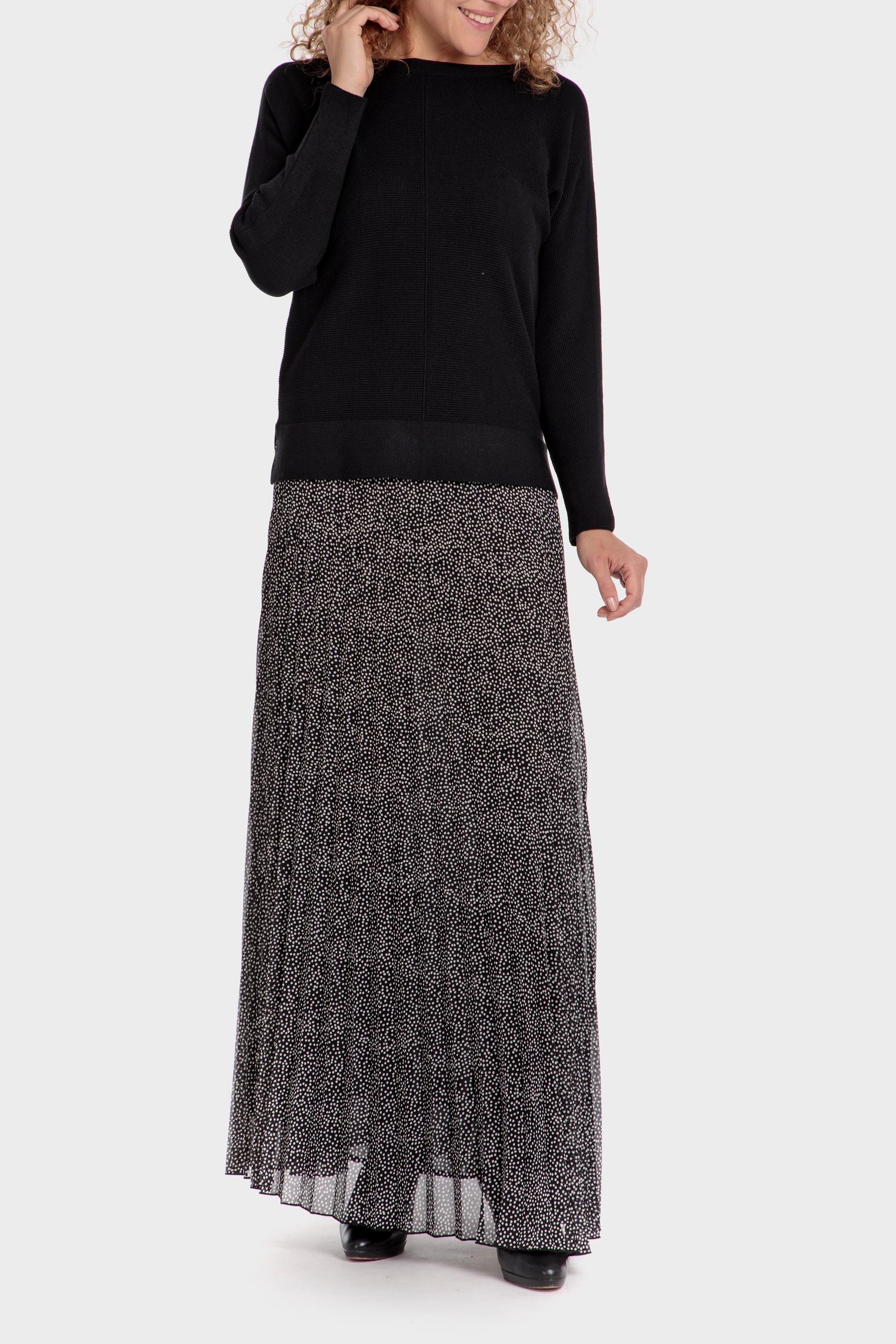 Black Polka Dot Pleated Maxi Skirt, , large image number 1