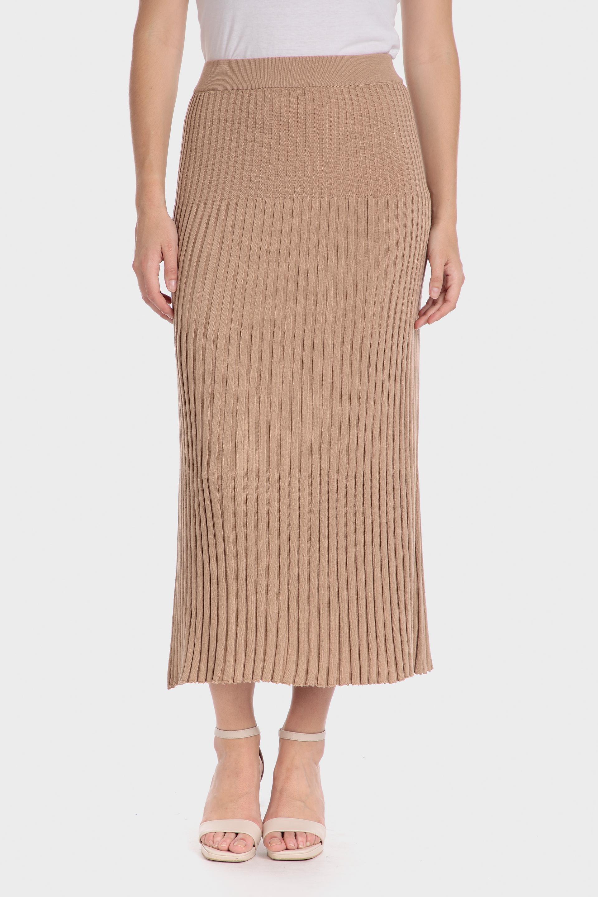 Beige Textured Pleated Midi Skirt, , large image number 0