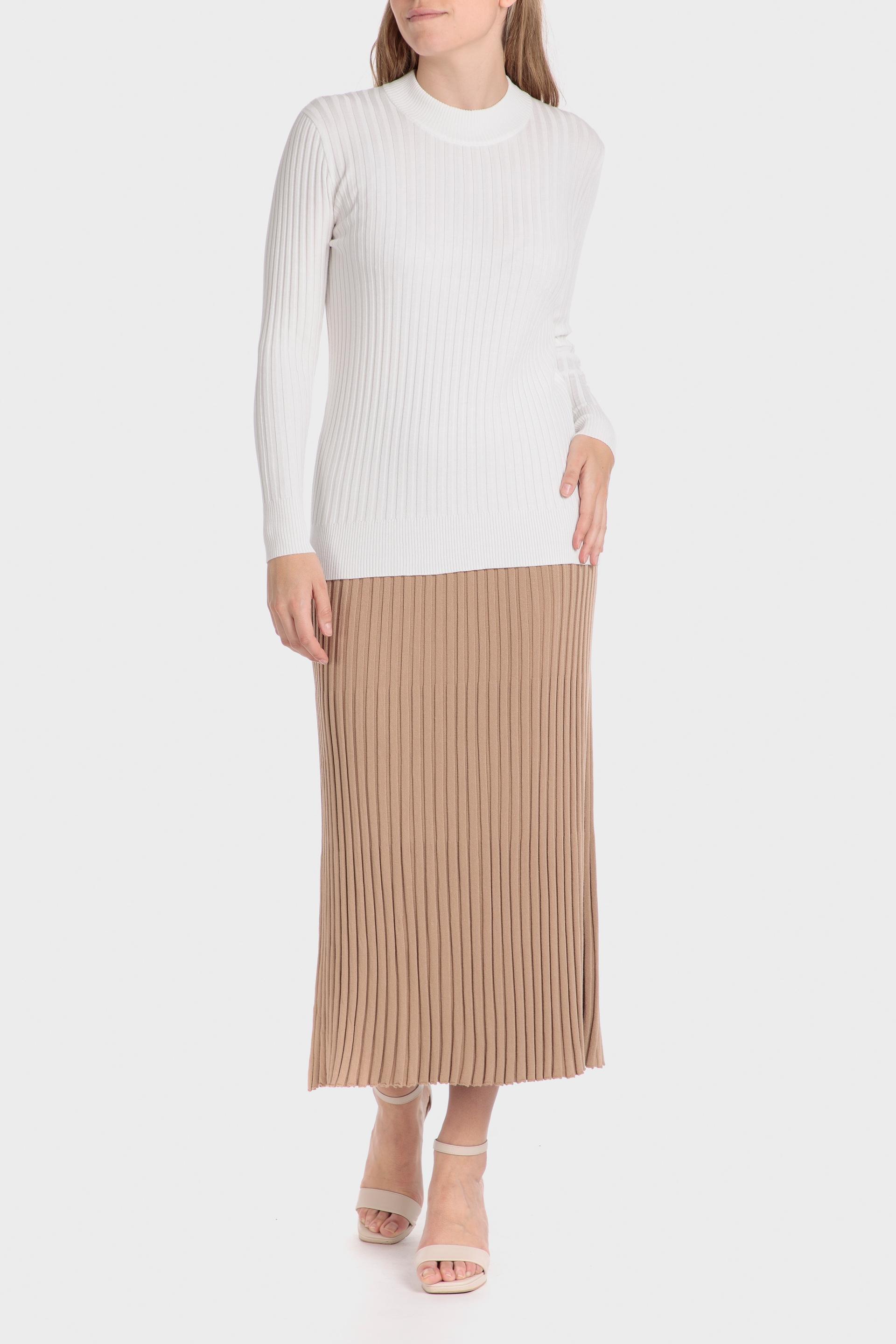 Beige Textured Pleated Midi Skirt, , large image number 1