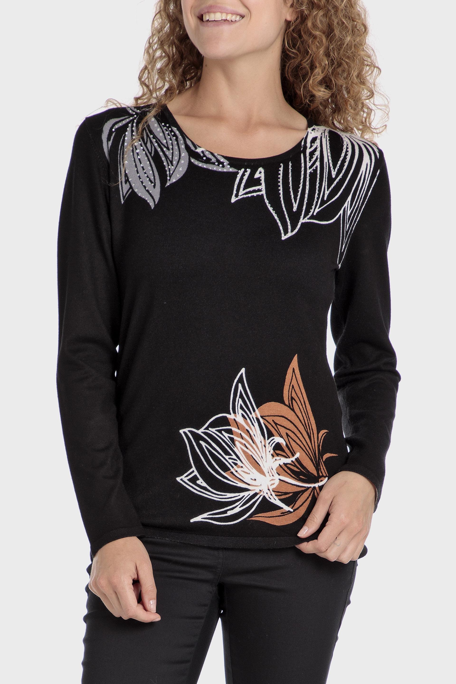 Black Floral Jumpers Sweater, Black, large image number 0