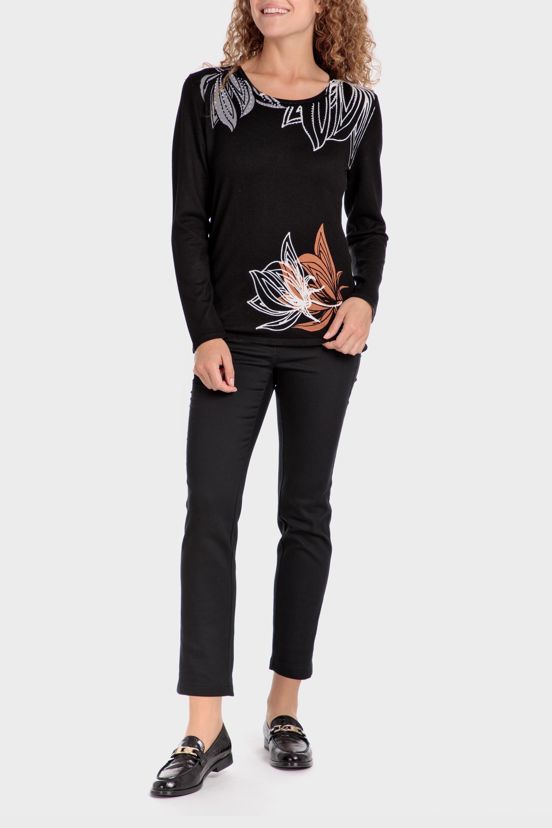 Black Floral Jumpers Sweater, Black, large image number 1