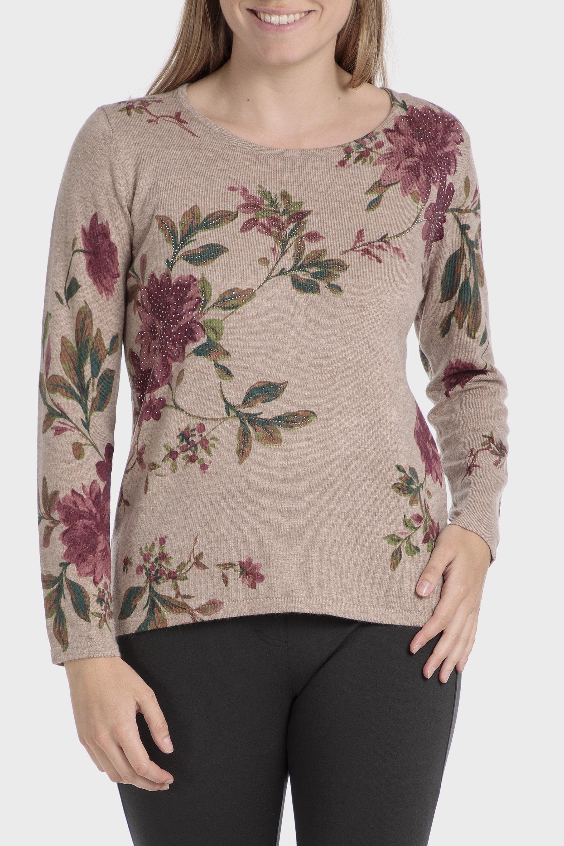 Beige Embroidered Jumpers Sweater, , large image number 0