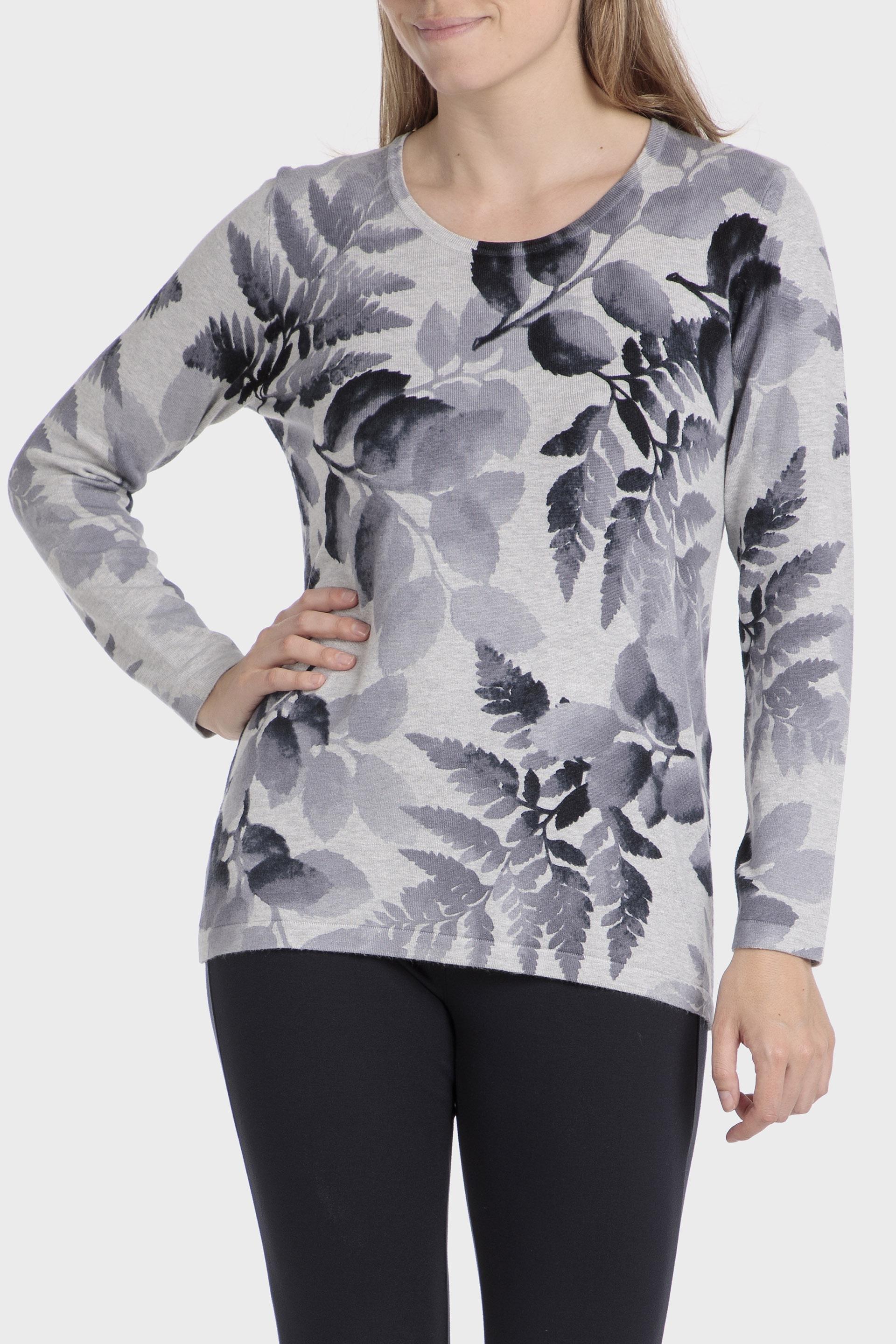 Grey Leaf Printed Jumper, , large image number 0