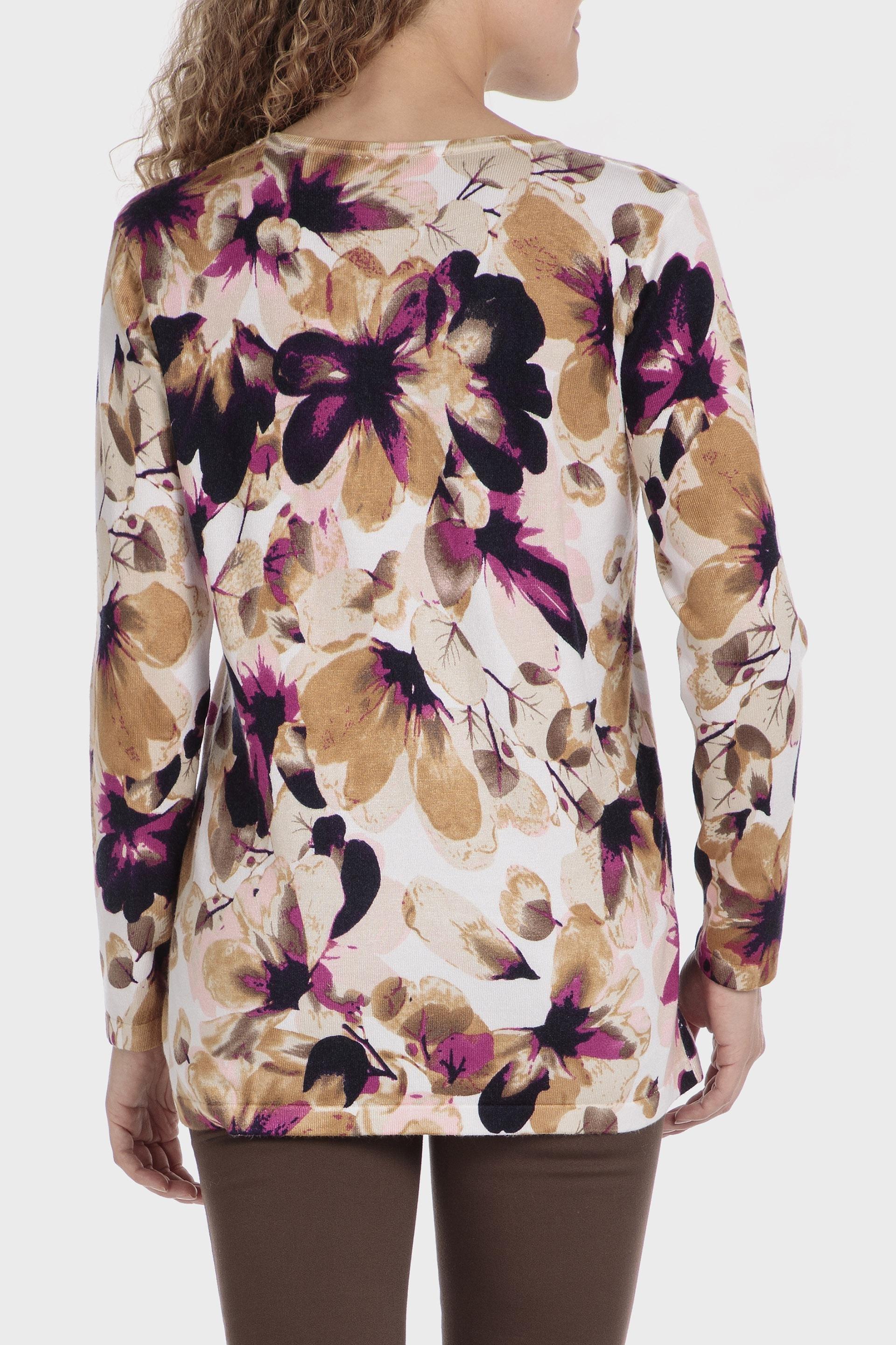 Beige Floral Longline Sweater, , large image number 2