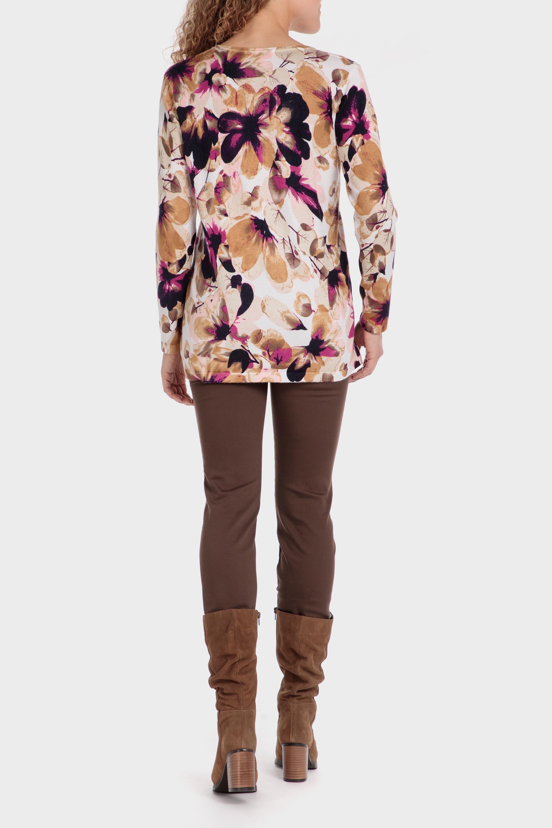 Beige Floral Longline Sweater, , large image number 3