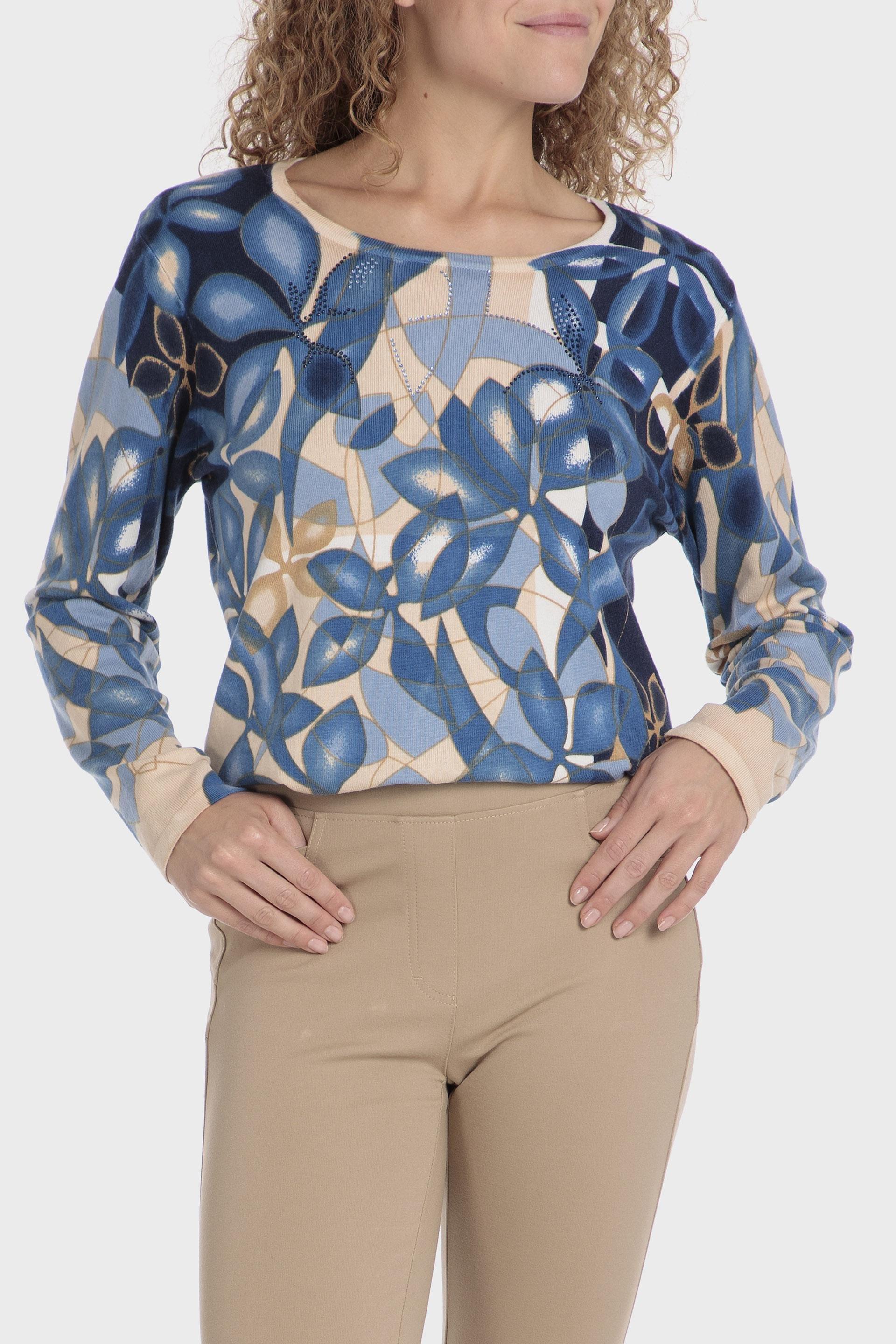 Blue Printed Jumper, , large image number 0