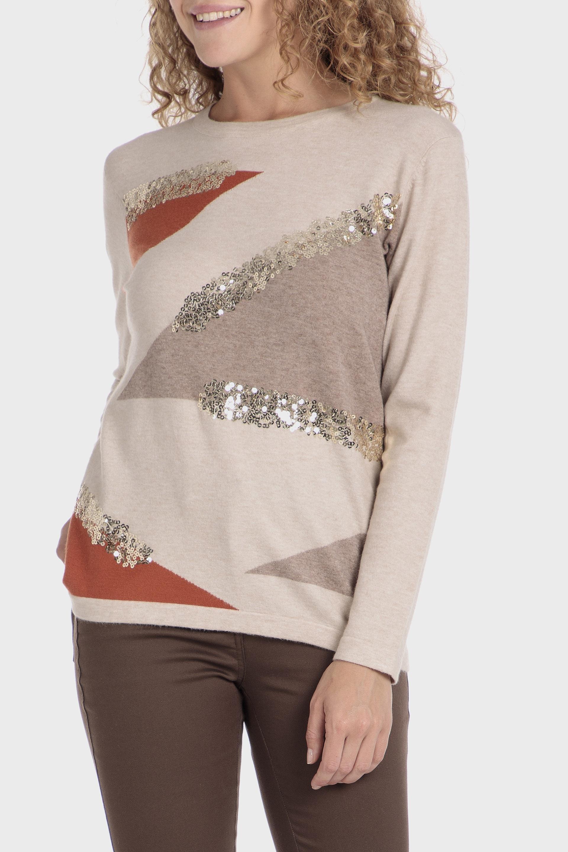 Beige Geometric Print Sweater, , large image number 0