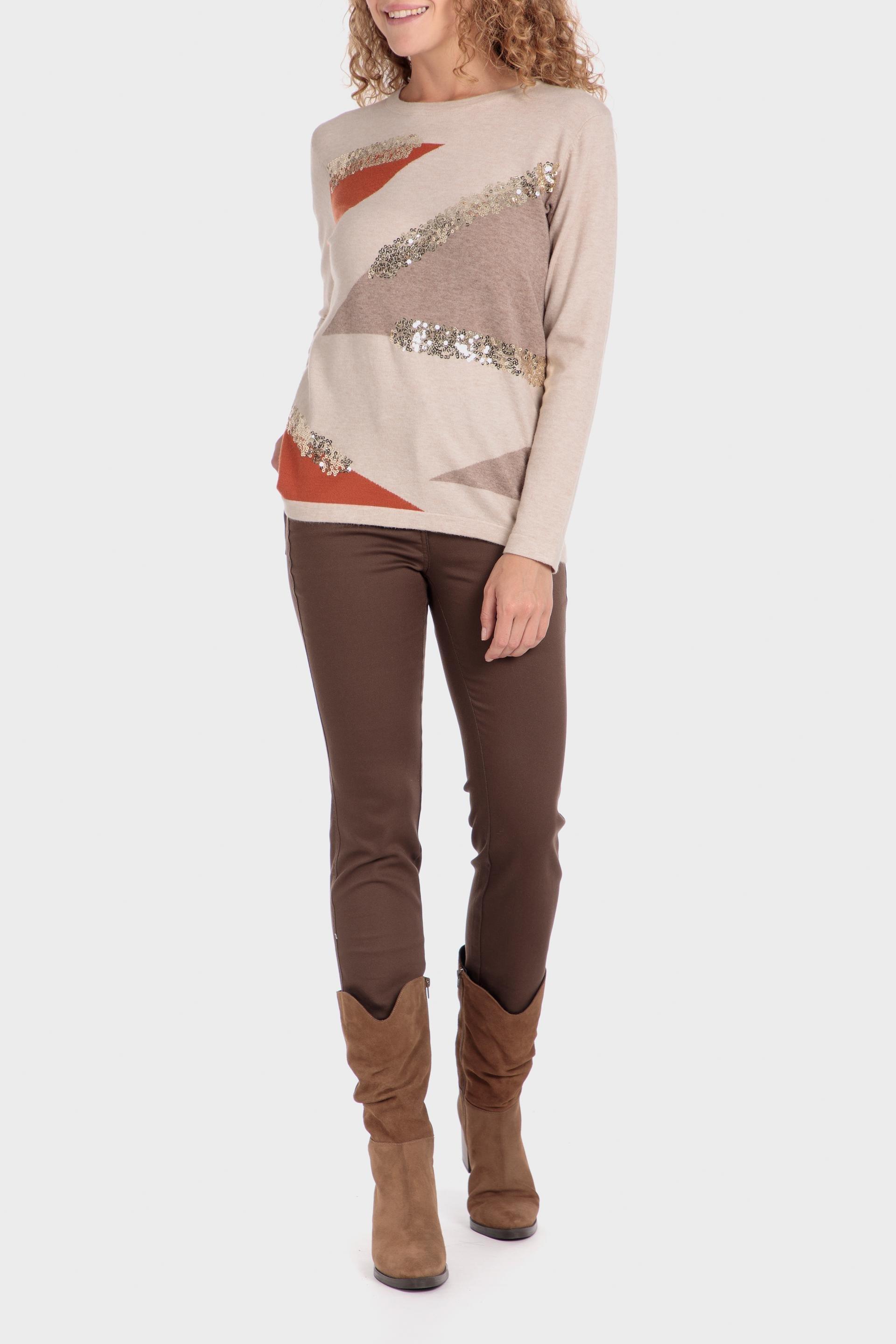 Beige Geometric Print Sweater, , large image number 1