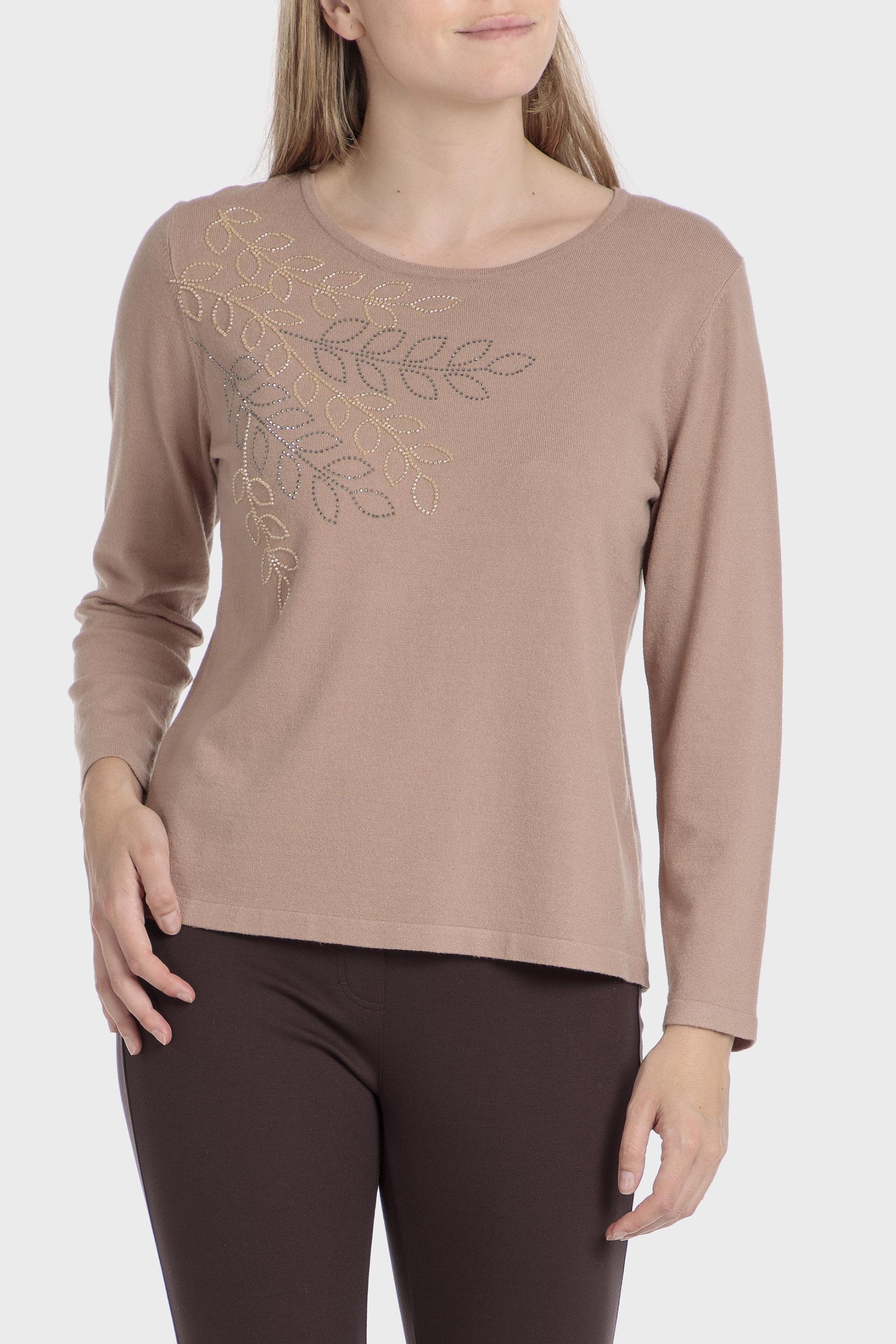 Beige Embroidered Sweater, , large image number 0