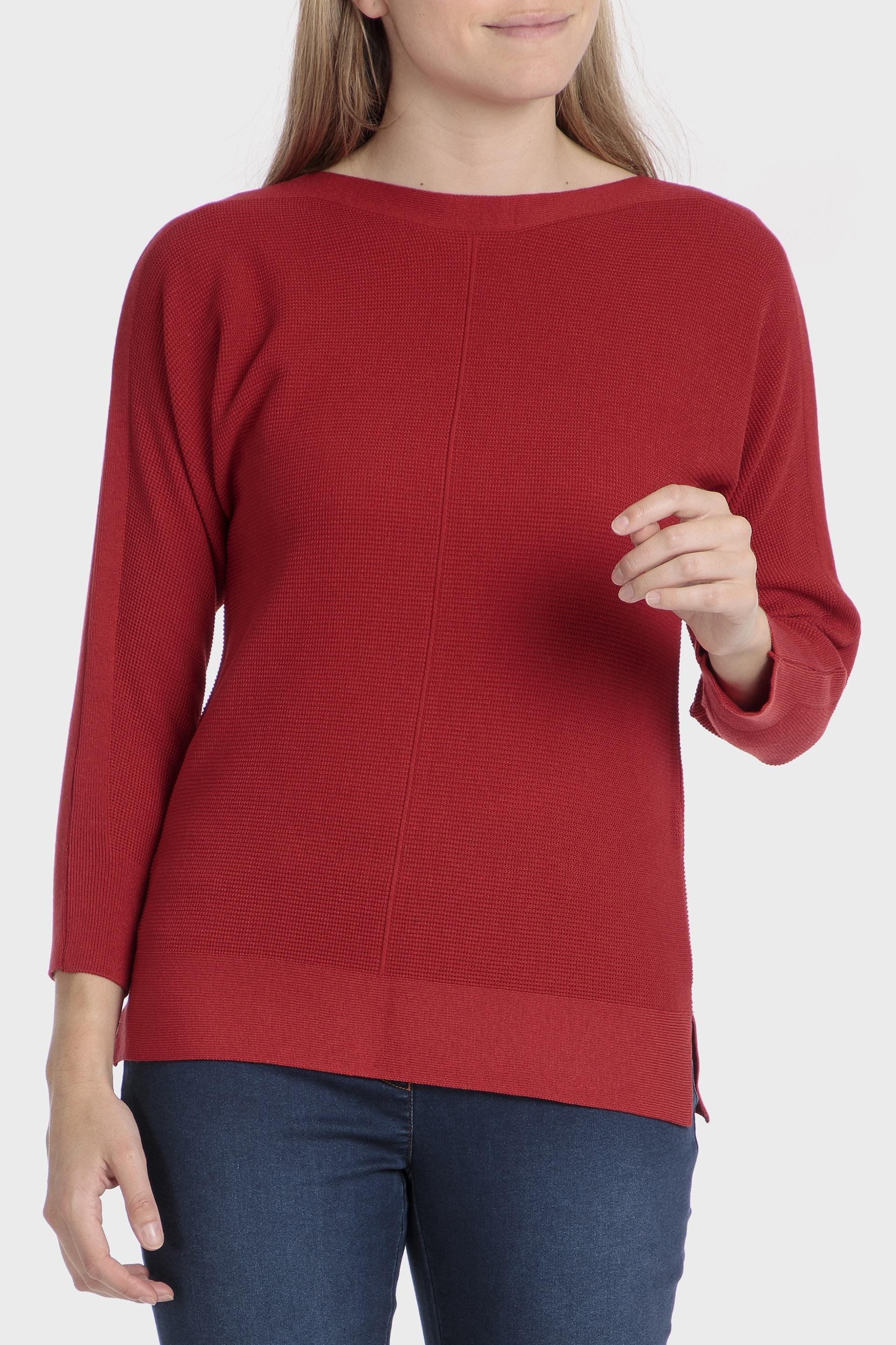 Red Textured Ribbed Sweater, , large image number 0