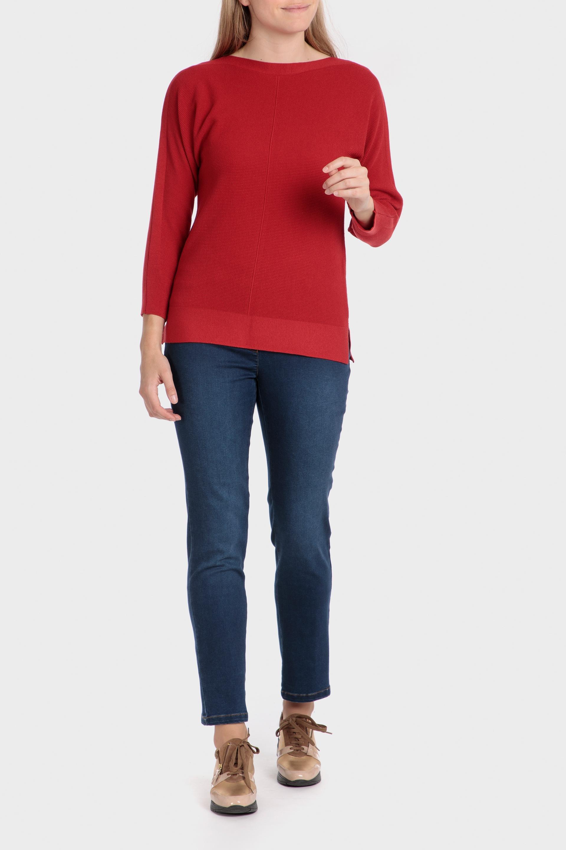 Red Textured Ribbed Sweater, , large image number 1
