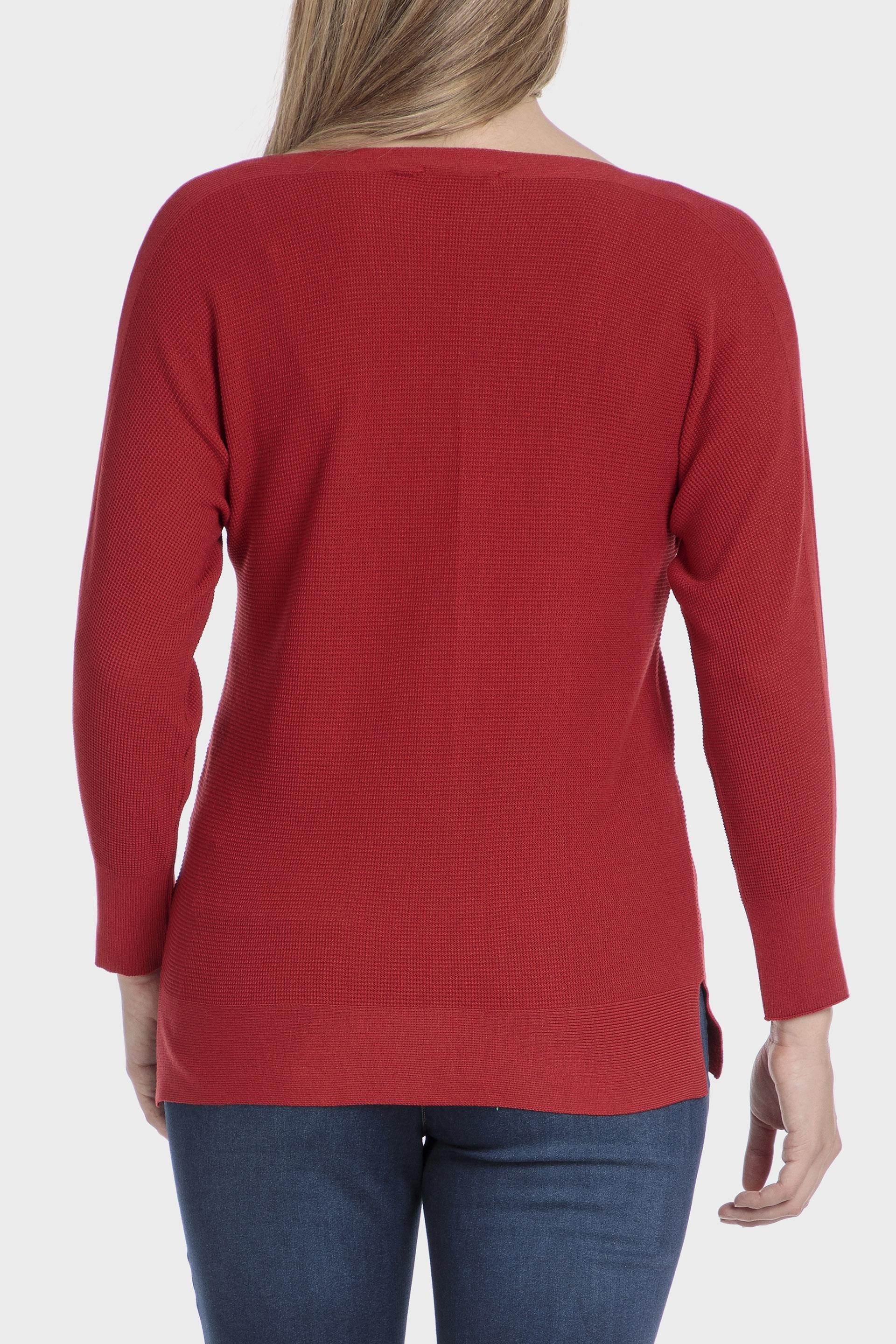 Red Textured Ribbed Sweater, , large image number 2