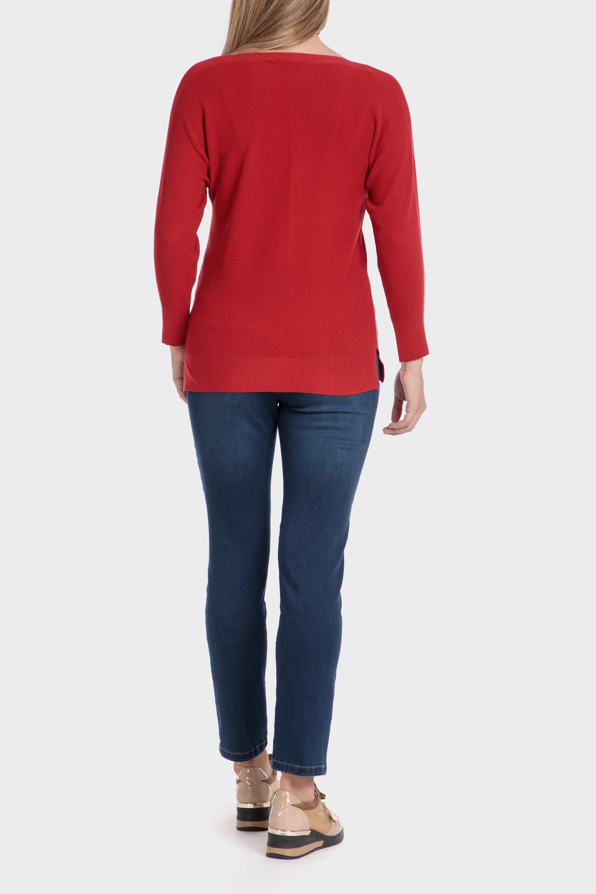 Red Textured Ribbed Sweater, , large image number 3