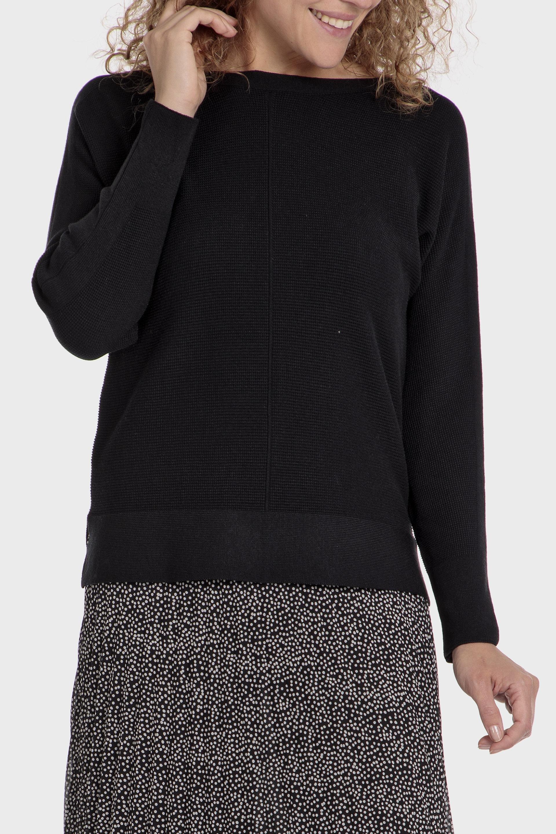 Black Textured Relaxed Sweater, , large image number 0