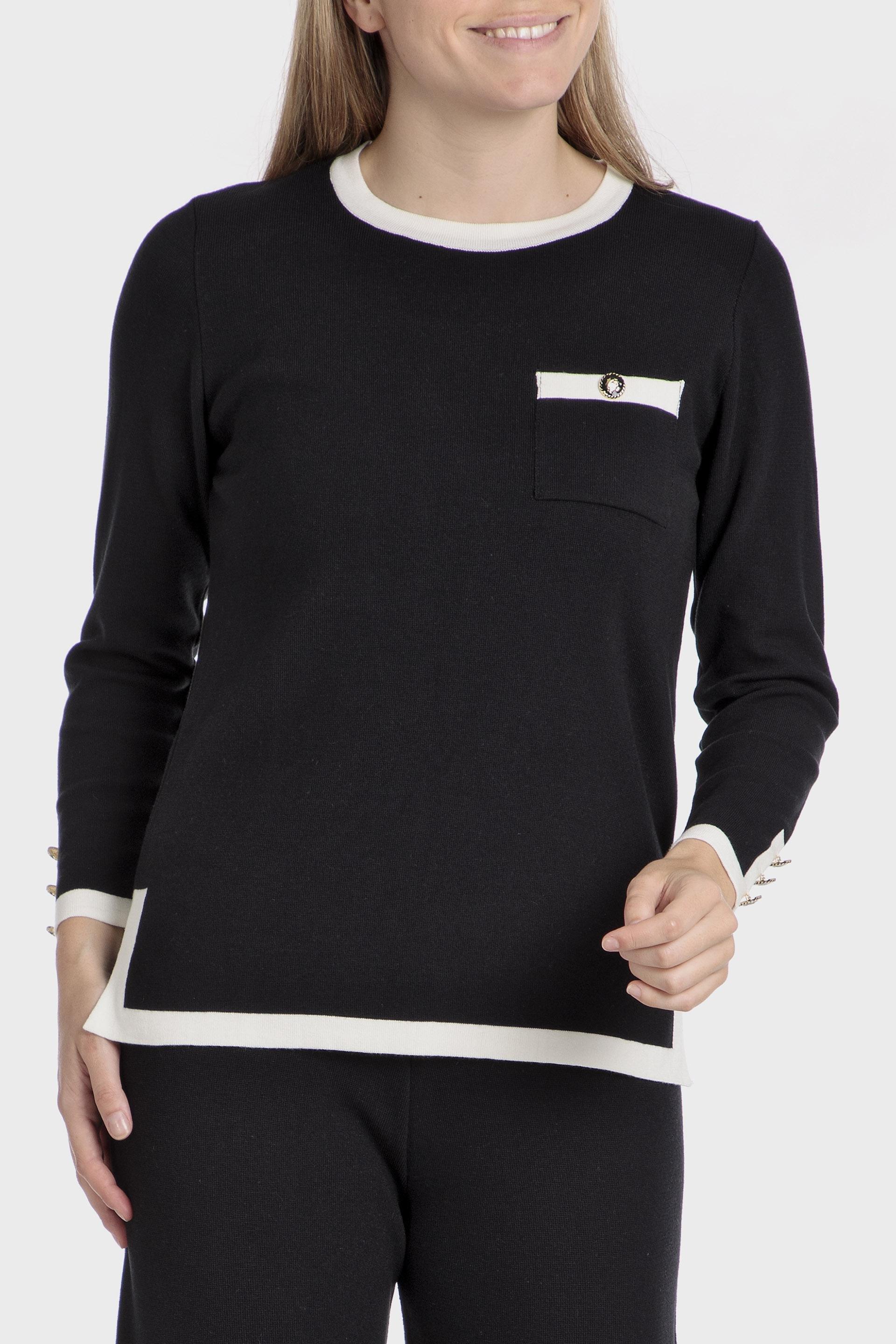 Black Plain Sweater, Black, large image number 0