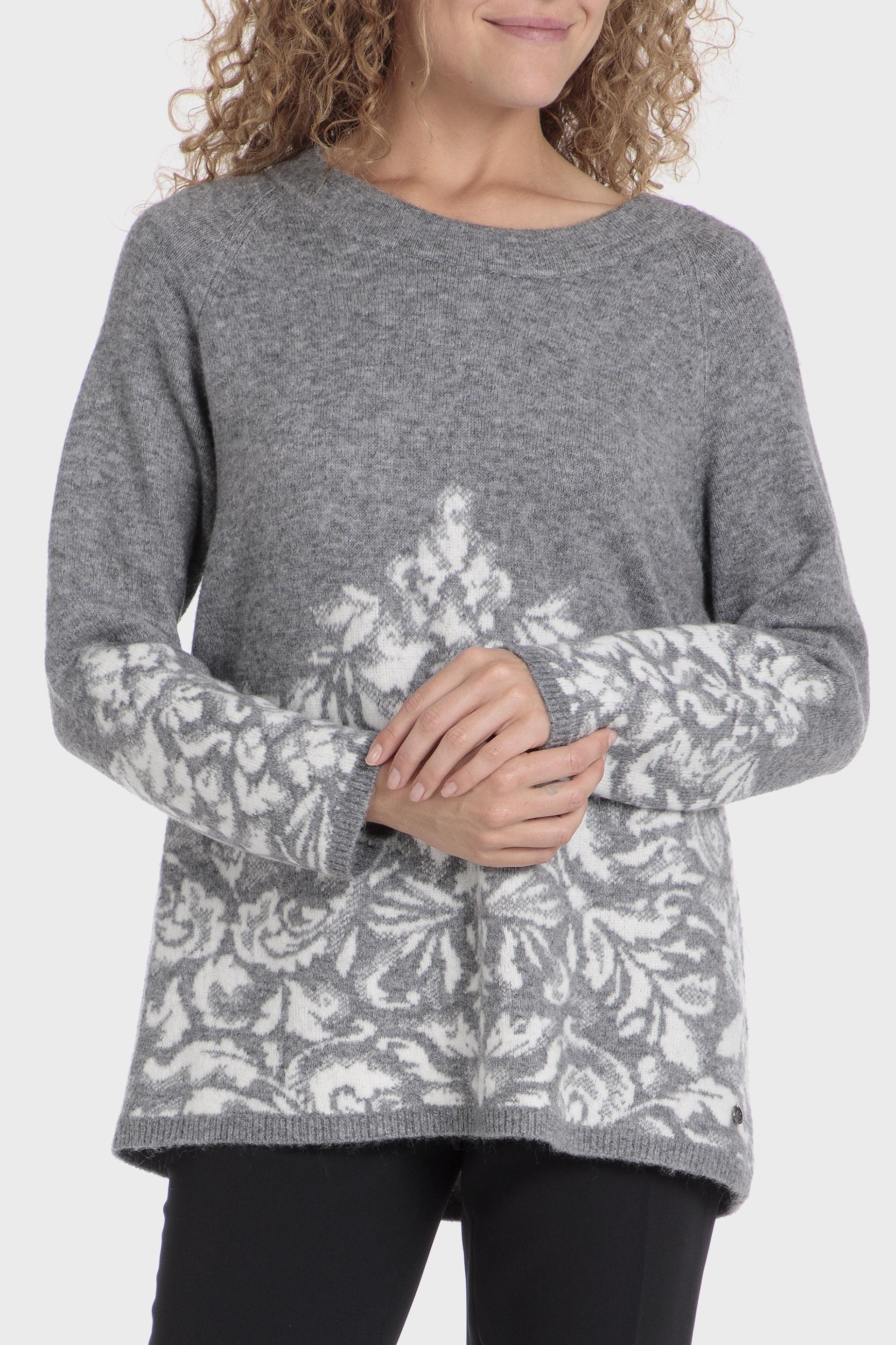 Grey Jacquared Patterned Sweater, , large image number 2