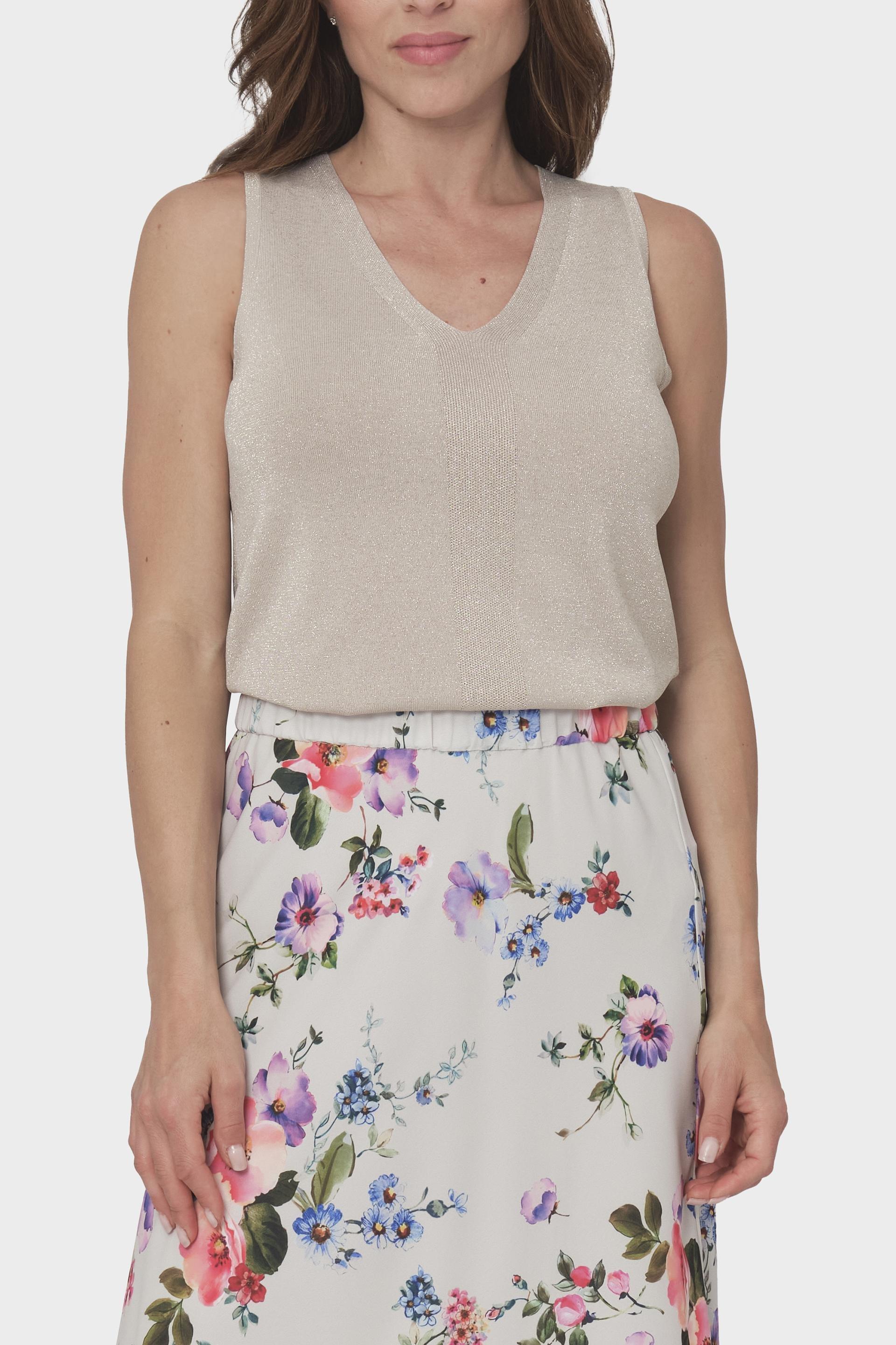 Beige V-Neck Sleeveless Tops, Beige Sand, large image number 0