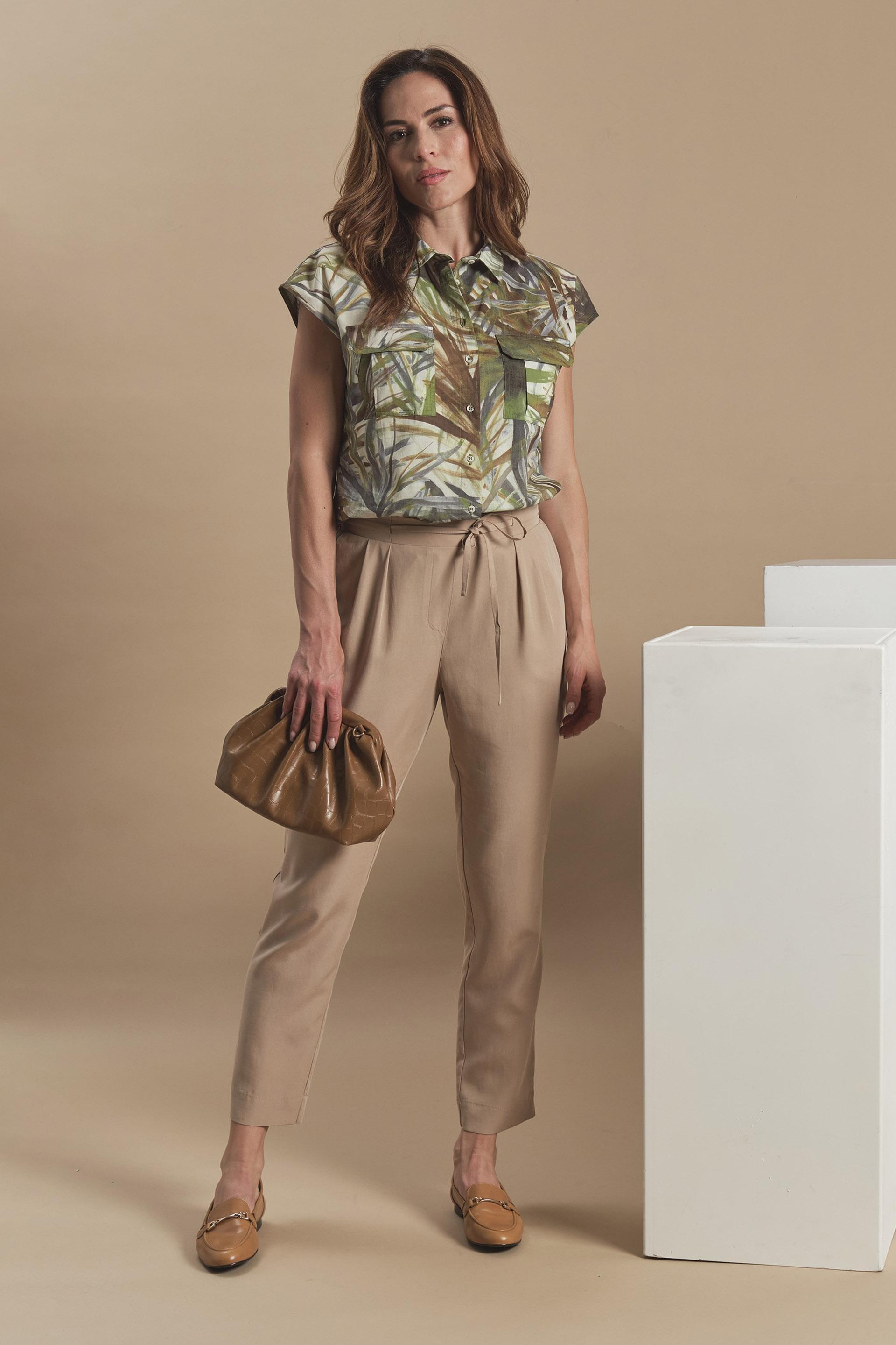 Brown Elastic Waist Trousers, , large image number 0