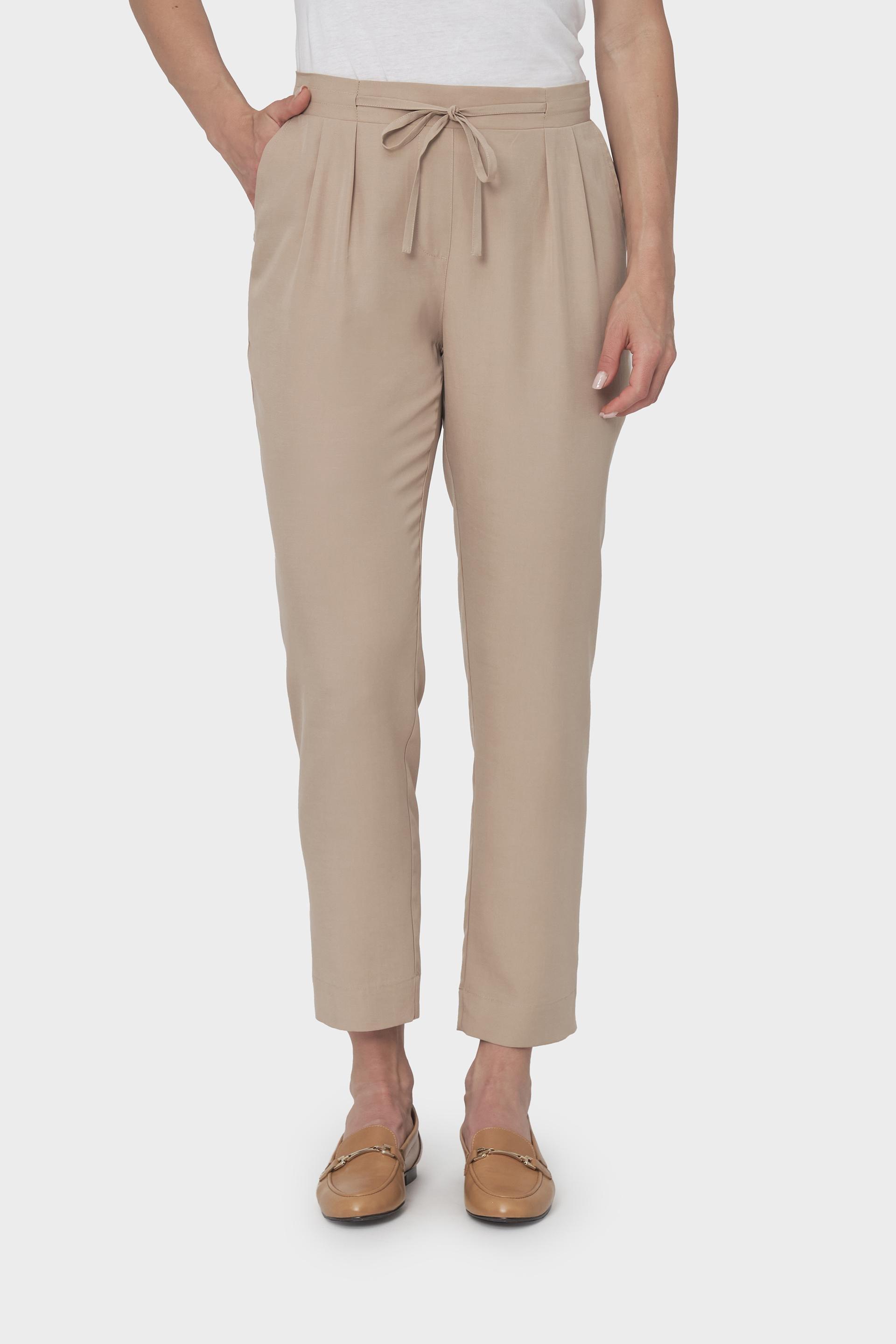 Brown Elastic Waist Trousers, , large image number 1