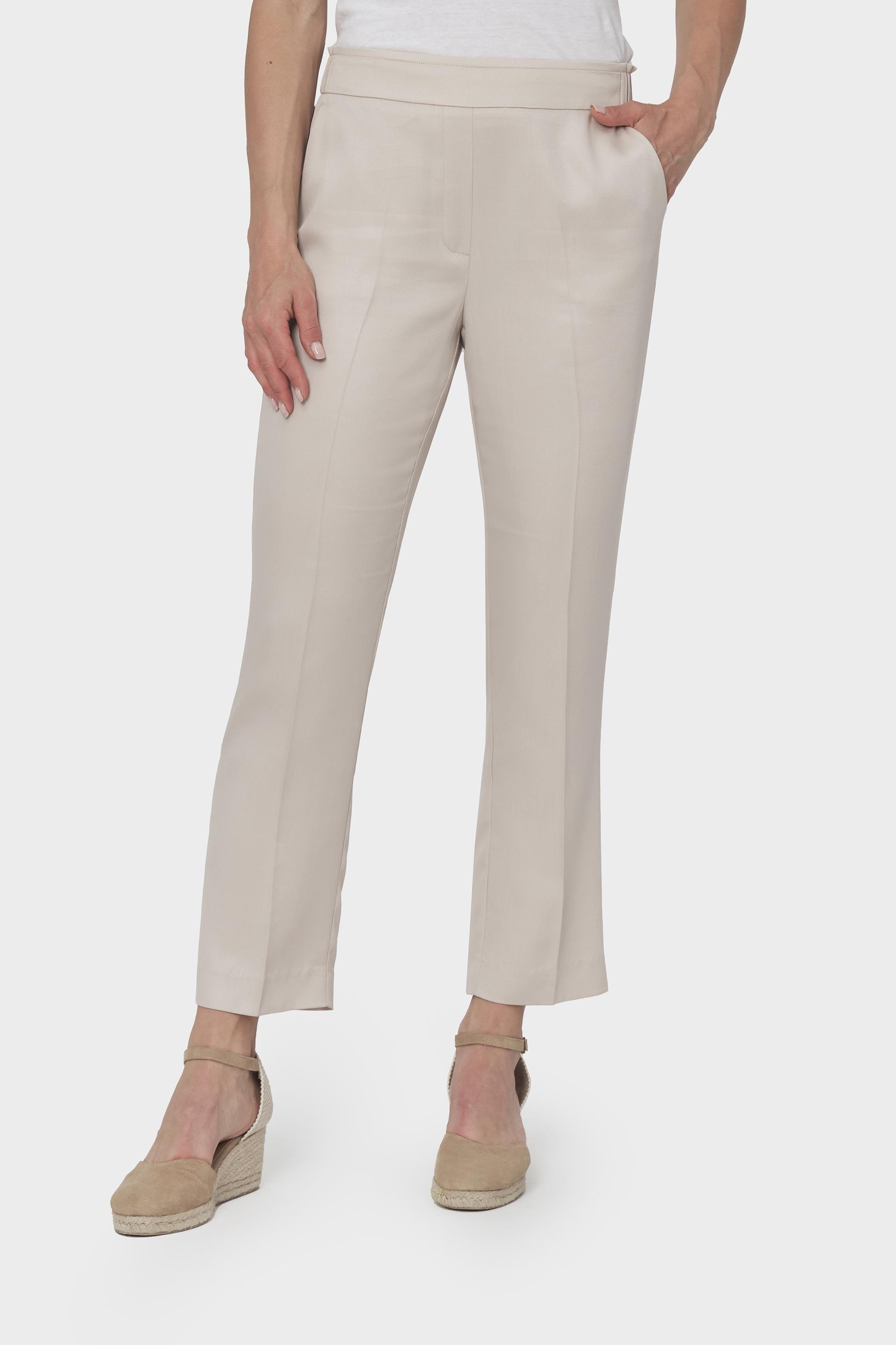 White Elastic Waist Plain Trousers, , large image number 0